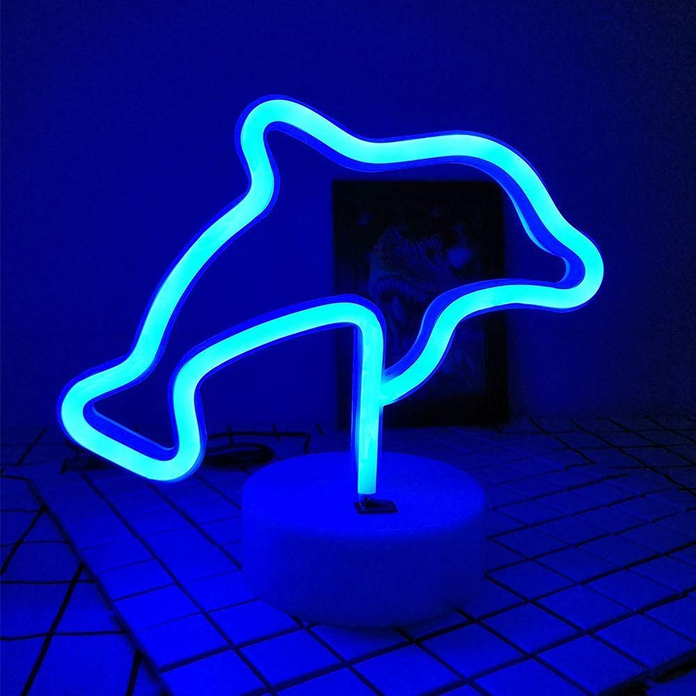 ENUOLI Blue Dolphin LED Night Light - USB/Battery Operated Neon Sign for Home Decor, Girls Bedroom, Living Room & Christmas Party - Perfect Kids Gift & Unique Table Lamp Decoration for Birthday, Wedding & Ocean Theme Events