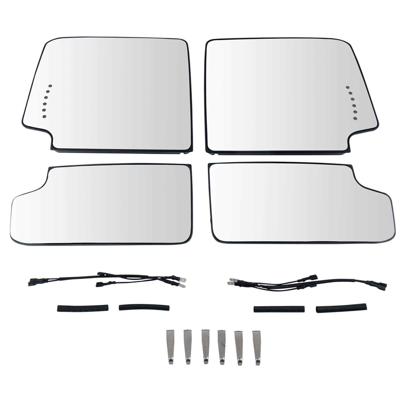Heated GM Towing Mirror Glass Kit with 4 Clip Mount - Upper & Lower Replacement for Trail Ridge - Perfect for Off-Roading & Heavy-Duty Towing