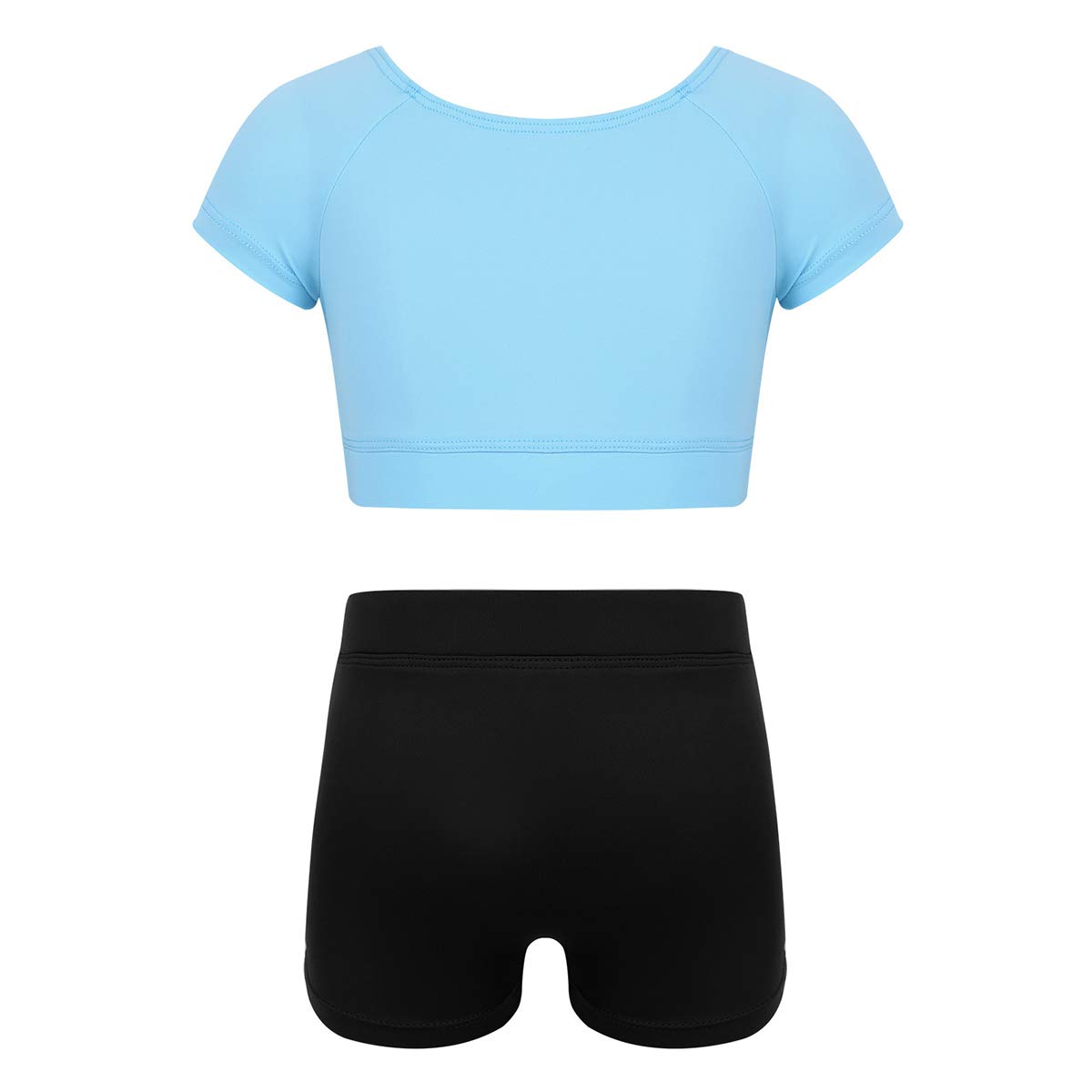 Girls' 2-Piece Athletic Outfit - Short Sleeve Sports Bra Crop Top & Shorts Set for Ballet, Dance, Yoga, and Gym Workouts | Comfortable Activewear for Kids' Sports and Fitness Activities