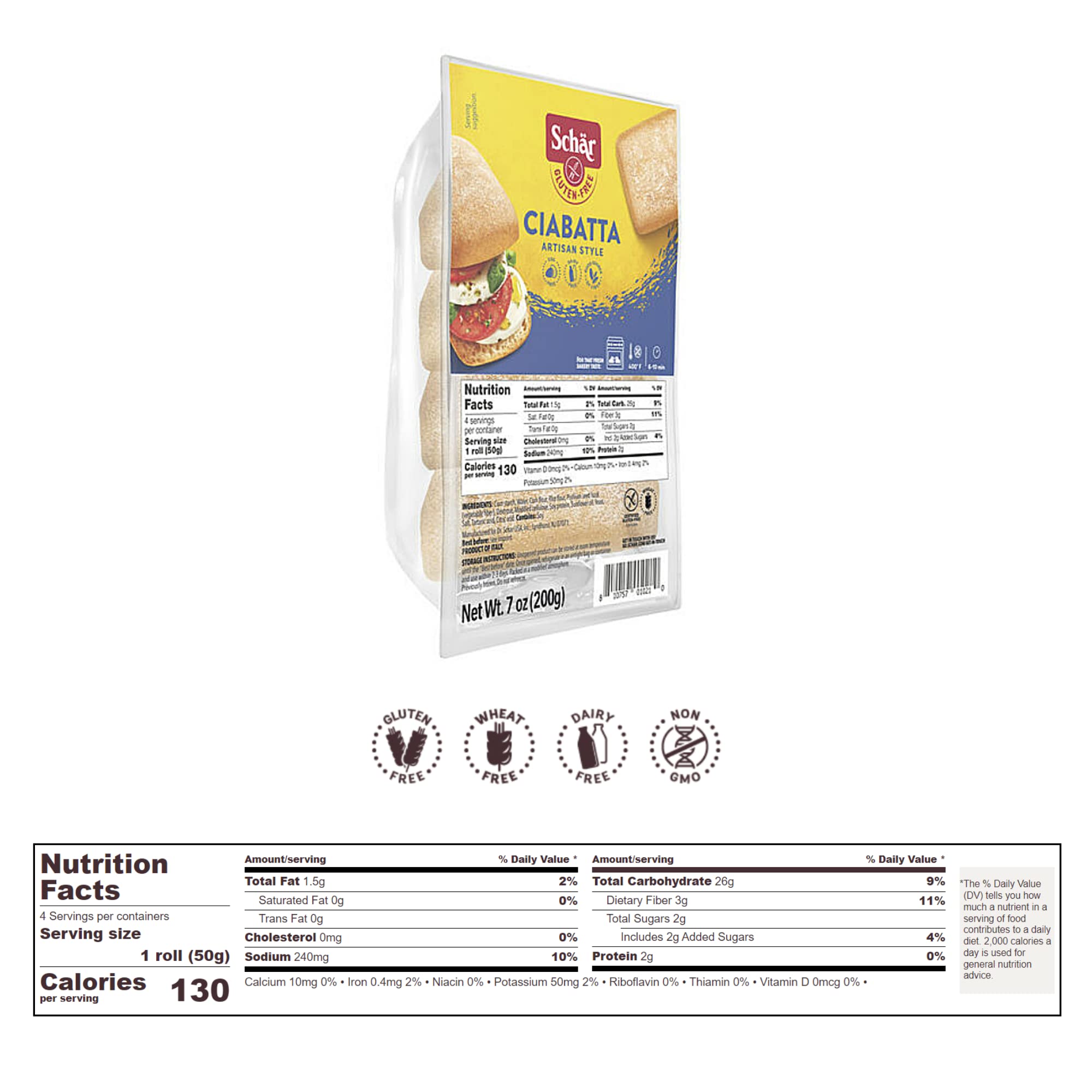 Schar's Gluten Free Ciabatta Rolls - 6 Pack | Soft & Delicious Gluten-Free Bread for Sandwiches, Burgers & Dinner Rolls | Perfect for Celiac Diet & Gluten Sensitive Individuals