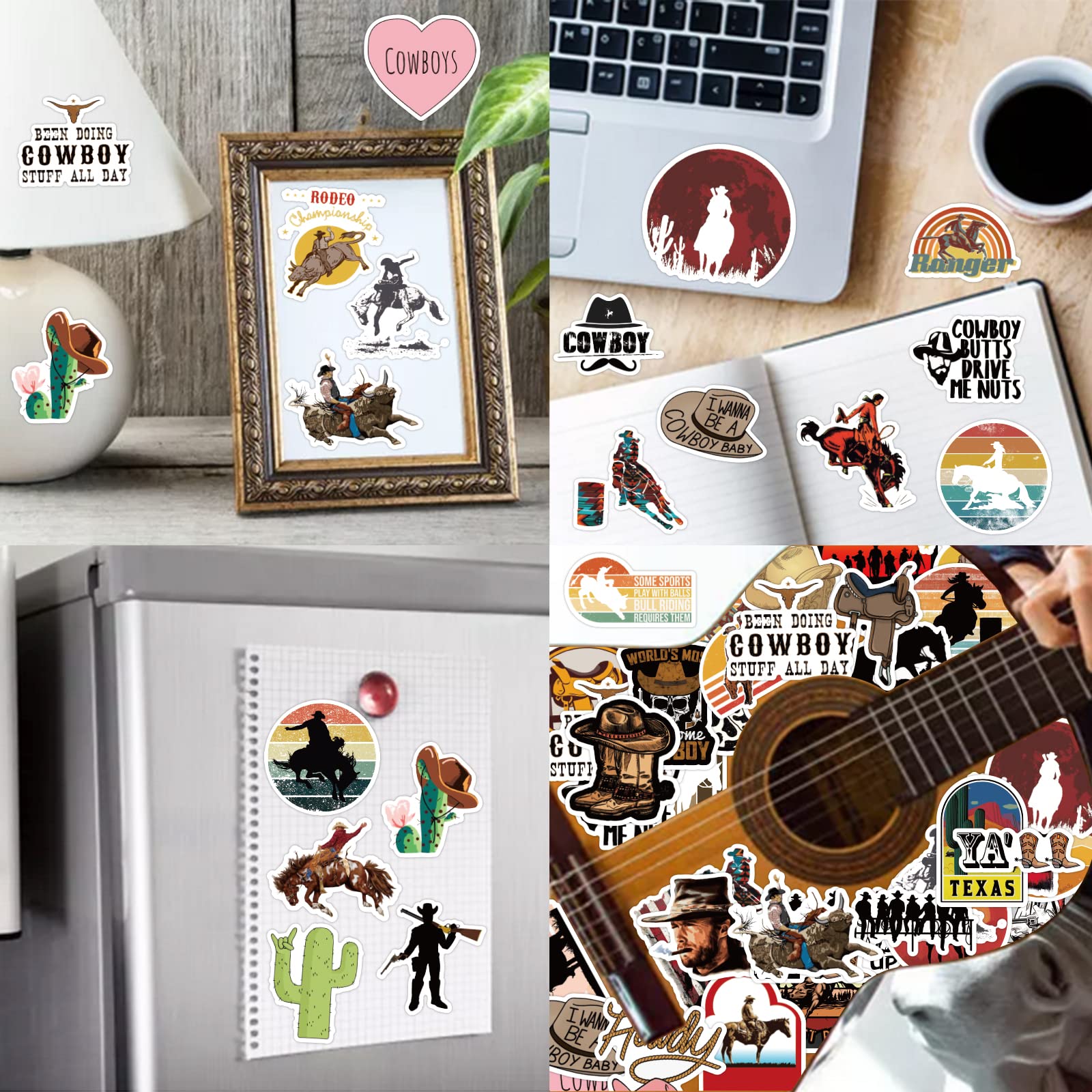50PCS Cowboy Stickers - Western Decals Vinyl Waterproof Stickers for Water Bottles, Laptops, Luggage, Helmets, Skateboards, Snowboards, Guitars & Scrapbooks | Perfect for Teens, Girls, Kids & Adults | Great for DIY Crafts, Personalizing Belongings & Western-Themed Gifts