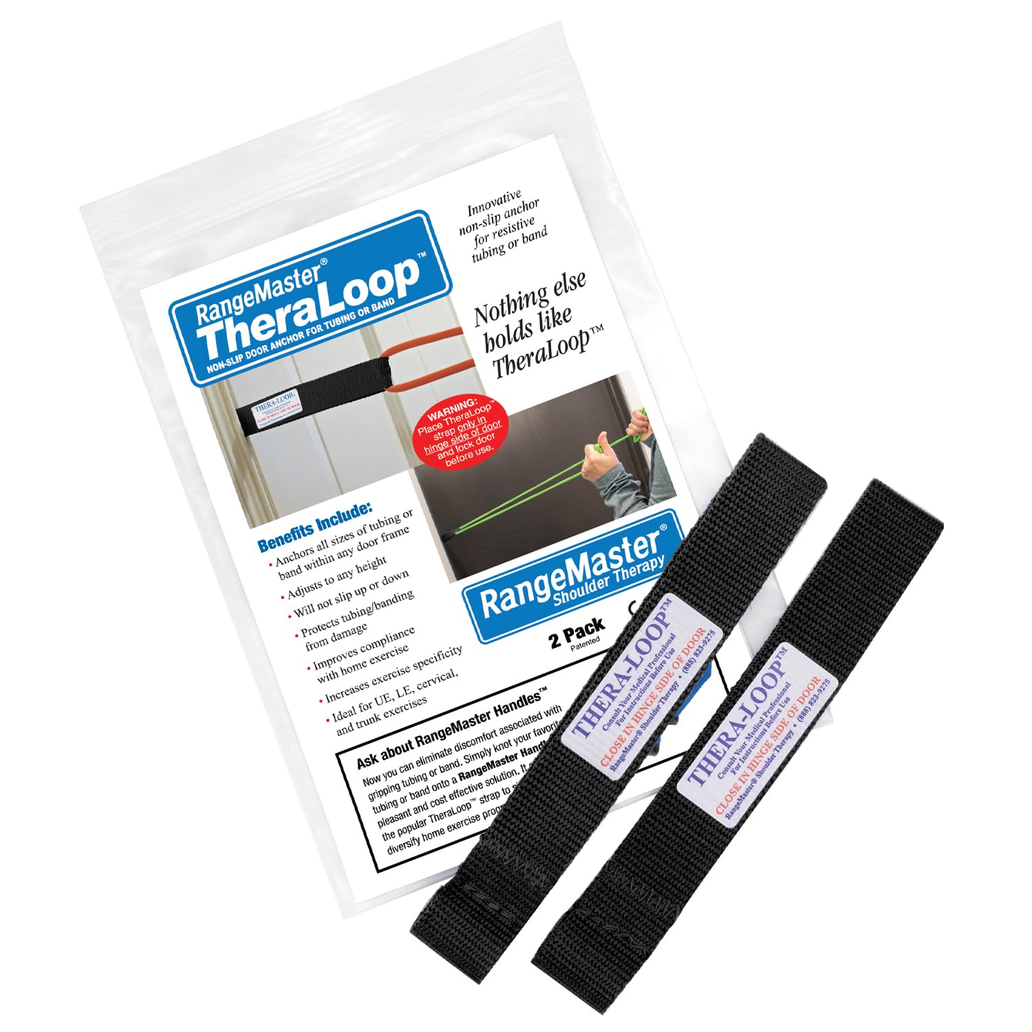 RangeMaster TheraLoop Door Anchors - Non-Slip Resistance Band Anchors for Home Workouts, Physical Therapy & Strength Training - Compatible with Exercise Bands & Tubes - Secure 2-Pack (Black) - Perfect for Doorway Exercises, Rehabilitation & Fitness Routines