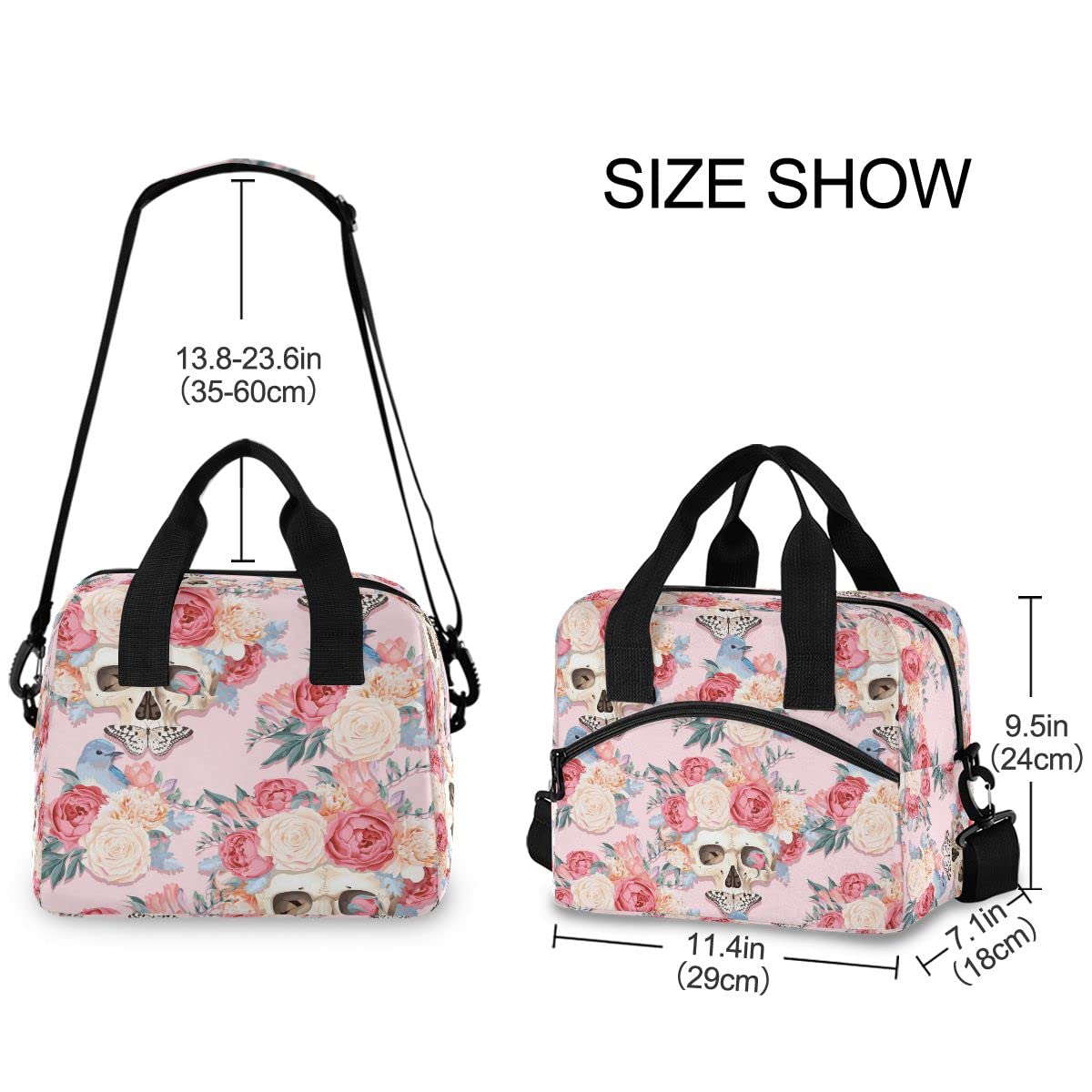 MNSRUU Insulated Lunch Bag with Skulls & Butterfly Design - Leakproof Reusable Lunch Tote for Women & Men - Perfect for Work, School, Picnics & Outdoor Activities