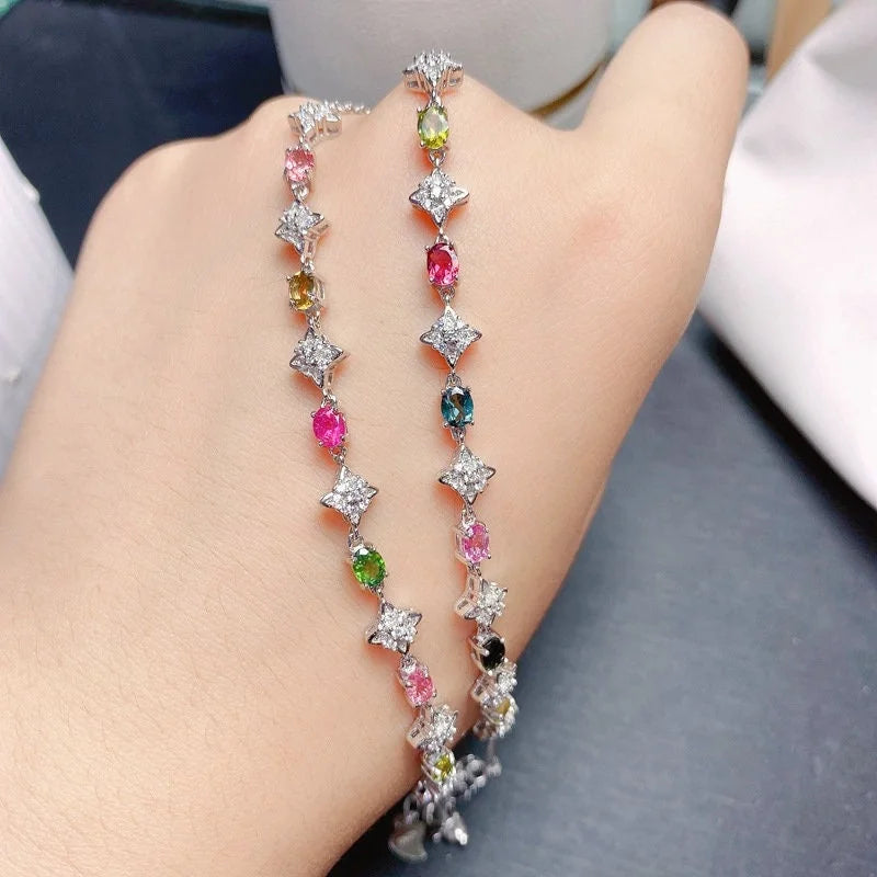 Natural Tourmaline Bracelet for Women - October Birthstone Jewelry with Adjustable Chain | Elegant Gift for Birthday, Anniversary & Everyday Wear | FME B051