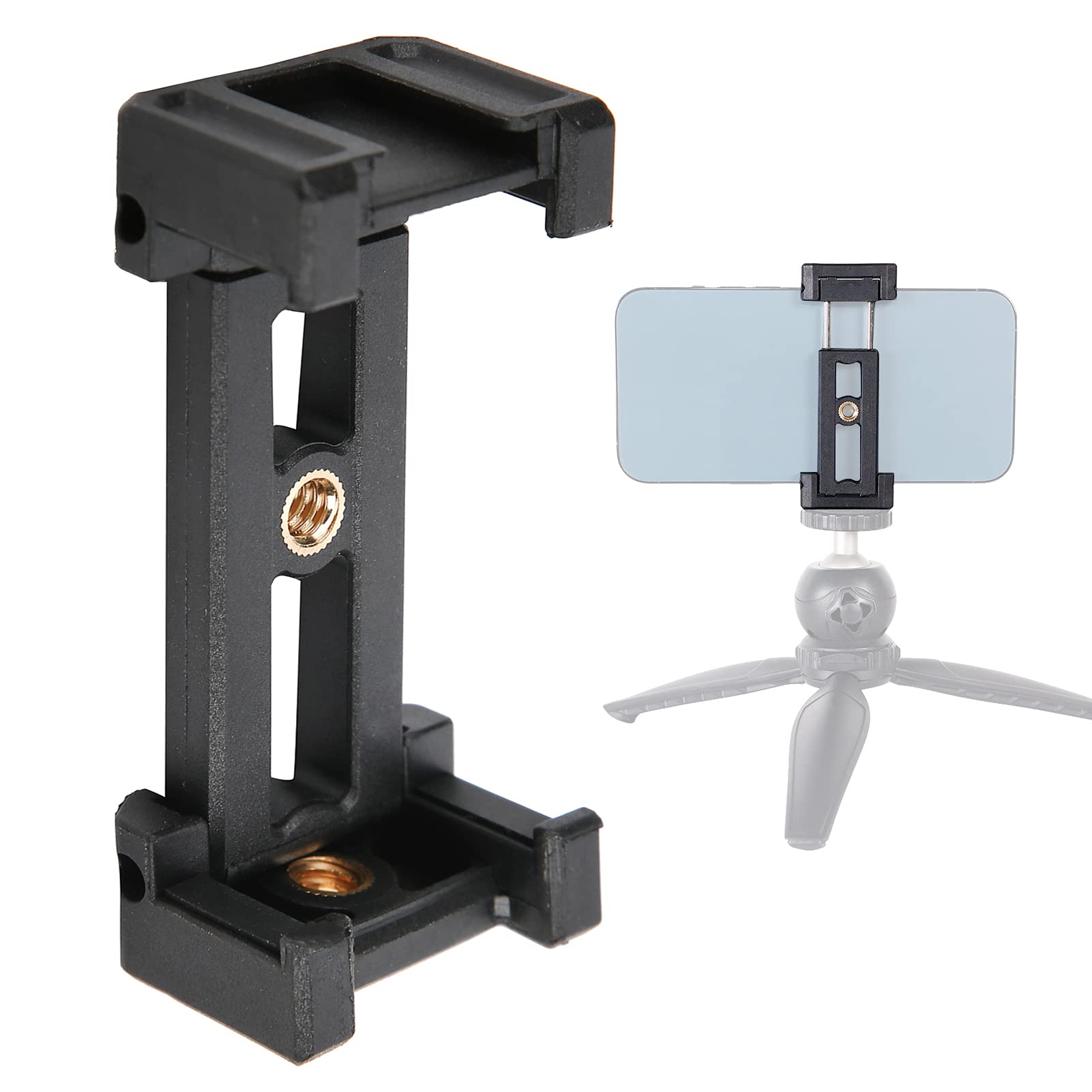 Hot Shoe Phone Tripod Mount - Portable Phone Holder with Hot Shoe Clamp, Dual Hole E-Type Clip for DSLR Cameras & Smartphones - Perfect for Vlogging, Live Streaming & Photography