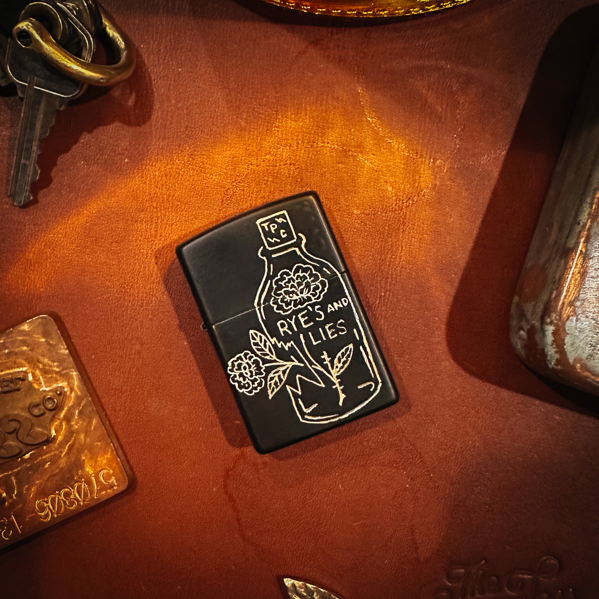 BROOKHAYL x POPULESS Limited Edition Hand Engraved Zippo Lighter 011 - Black Matte Finish | Collectible Windproof Lighter for Outdoor Camping, Smoking & Gifts