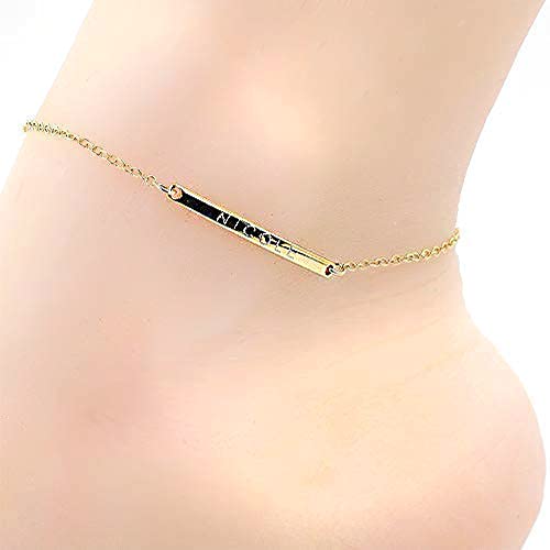 Personalized Engraved Name Bar Anklet - Customizable Sterling Silver or Gold Plated Ankle Bracelet for Women - Perfect Gift for Anniversary, Birthday, or Beach Vacation Jewelry