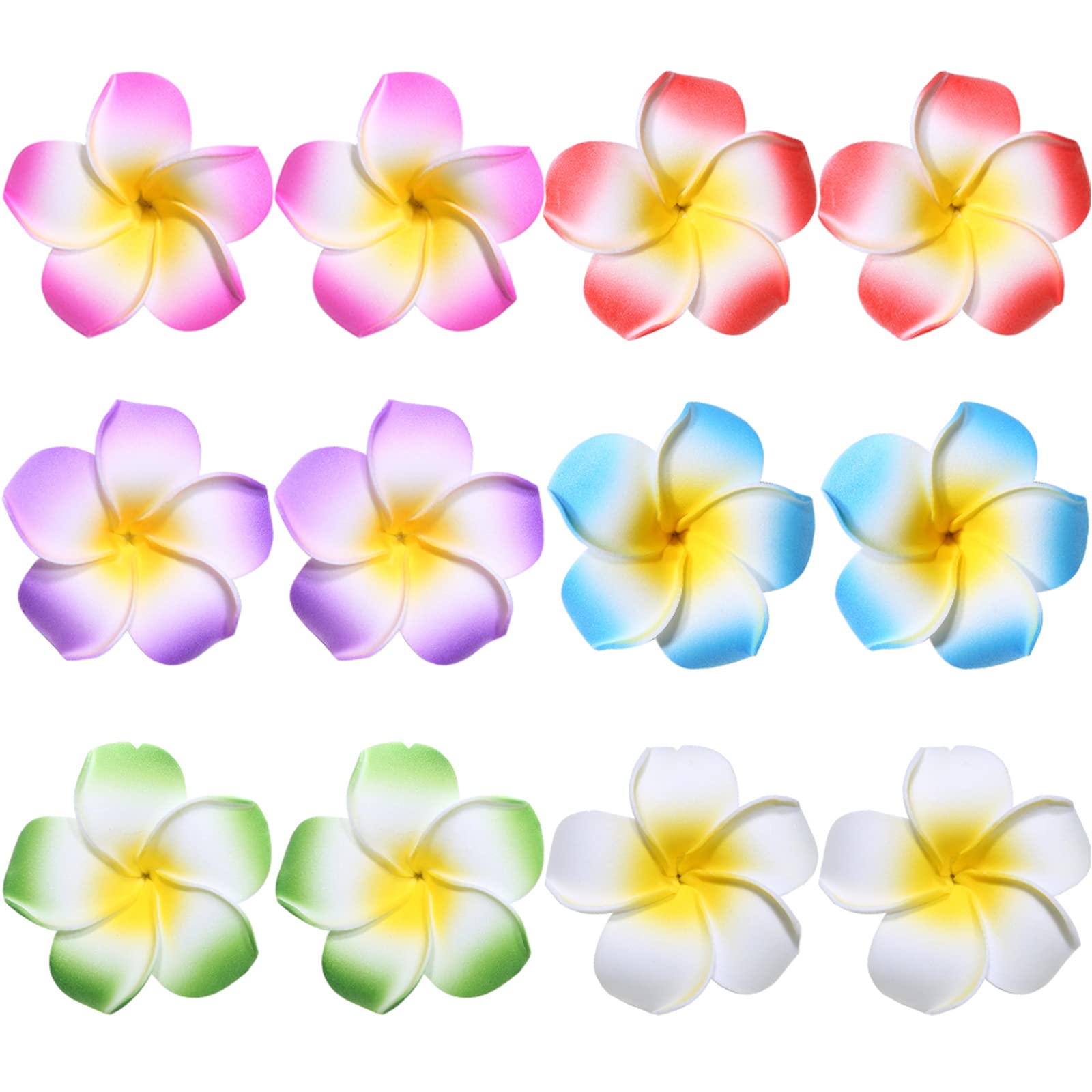12 Pcs Plumeria Hair Clips - Tropical Flower Barrettes for Women, Floral Headpiece Hair Pins for Hawaiian Luau, Wedding, Beach Party, Vacation & Cosplay Accessories - Multicolor Hairclips for Summer Outfits and Boho Style
