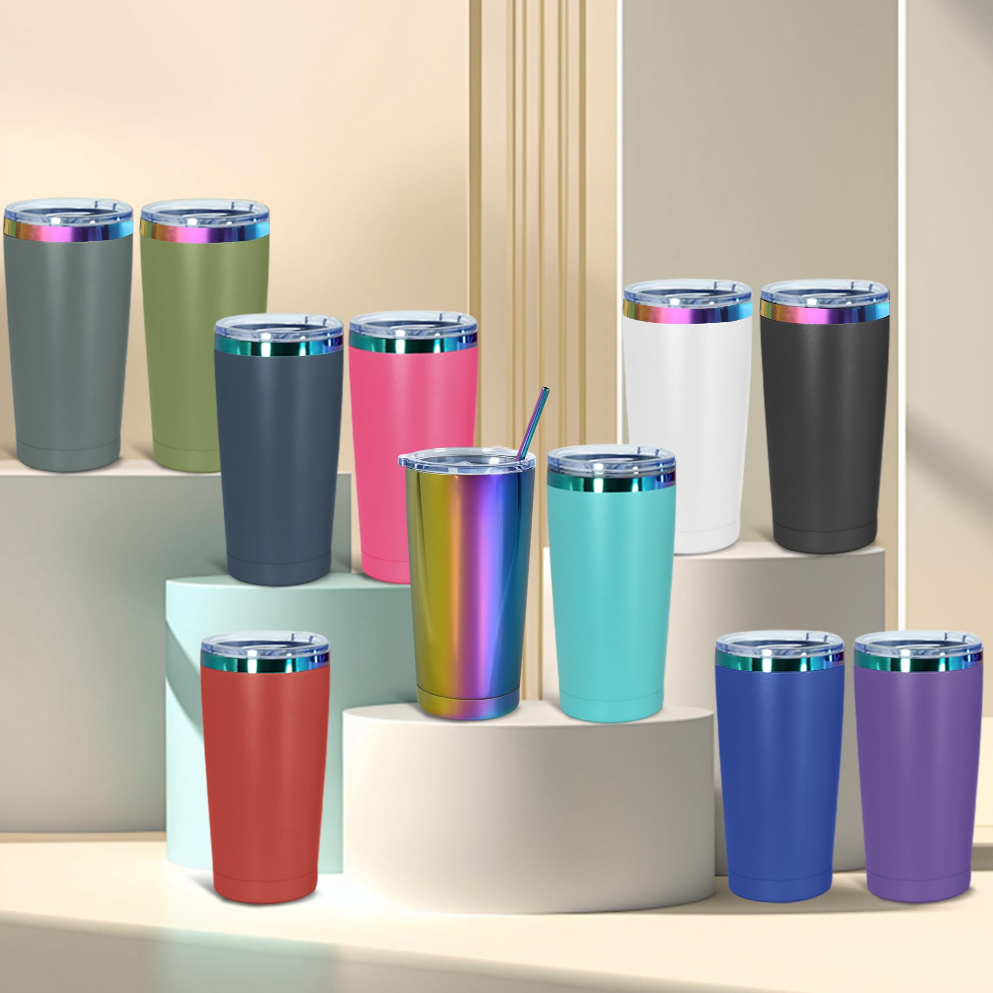 20oz Stainless Steel Vacuum Insulated Tumbler with Lid & Straw - Double Wall Insulated Coffee Cup for Hot & Cold Drinks - Leakproof Travel Mug for Office, Gym, Camping & Outdoor Activities