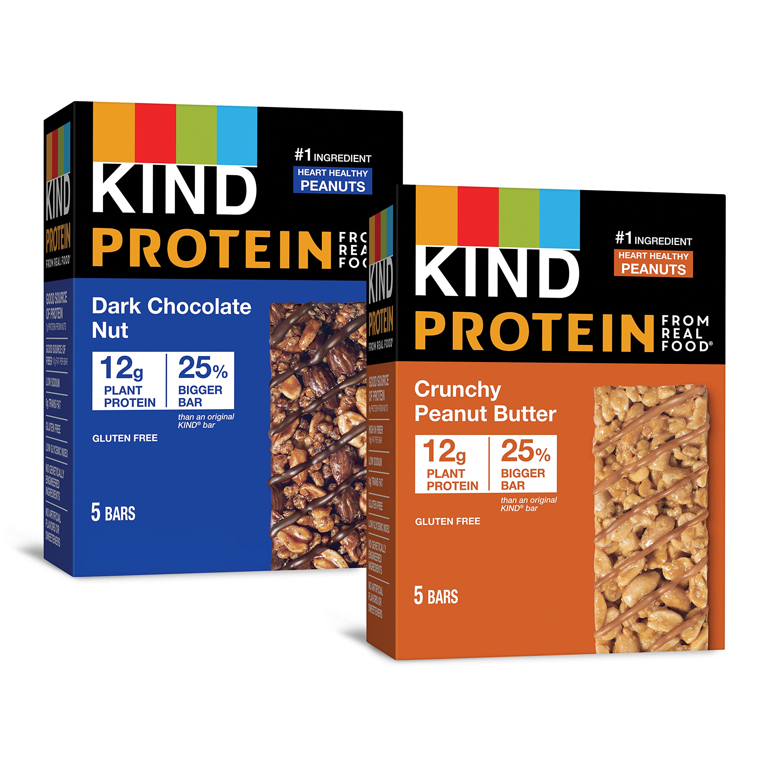 KIND Protein Bars Variety Pack - Dark Chocolate Nut & Crunchy Peanut Butter, 10 Count | Healthy Snacks for Workouts, Hiking & On-the-Go Nutrition