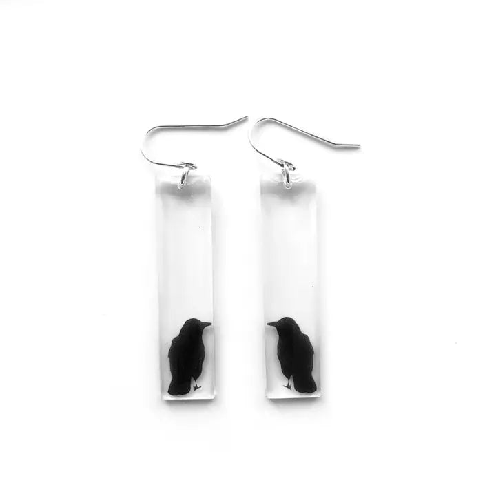 Black Drop Designs Crow Earrings - Stylish Tall Gothic Jewelry for Women - Perfect for Halloween, Cosplay & Alternative Fashion