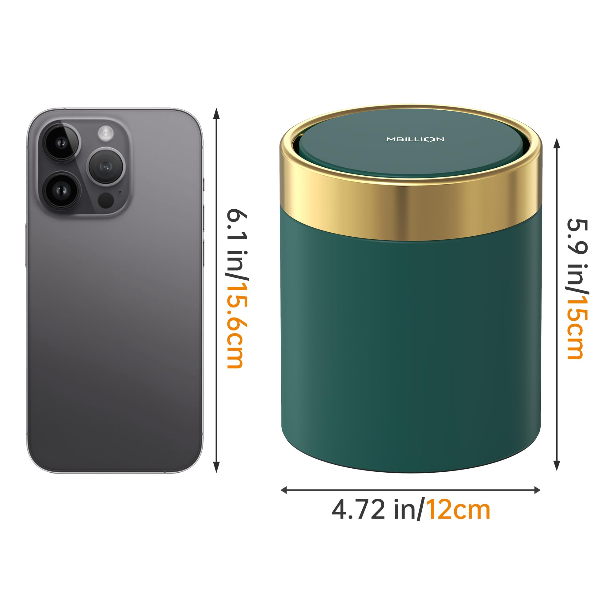 Mini Stainless Steel Trash Can with Lid - 0.4 Gallon/1.5L Small Metal Garbage Bin for Office, Bedroom, Bathroom & Kitchen Countertop - Dark Green Desktop Recycling Waste Basket for Home & Office Use - Perfect for Desks, Nightstands, Vanities and Small Spaces
