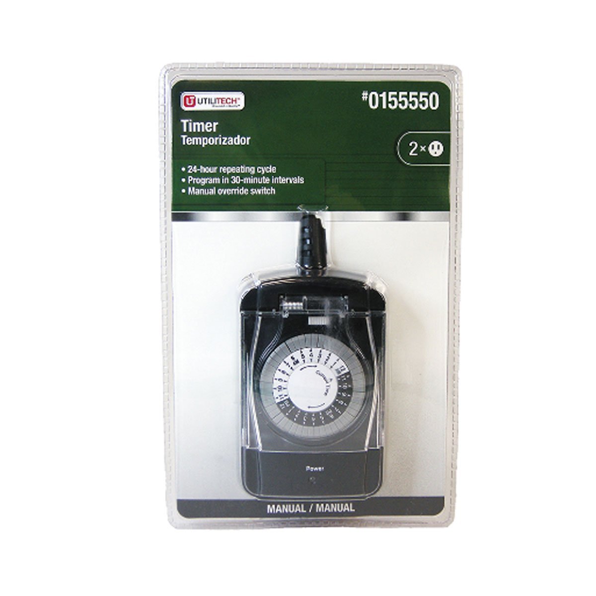 Utilitech 15-Amp 2-Outlet Mechanical Countdown Timer for Home Lighting - Perfect for Lamps, Holiday Decorations & Energy Savings