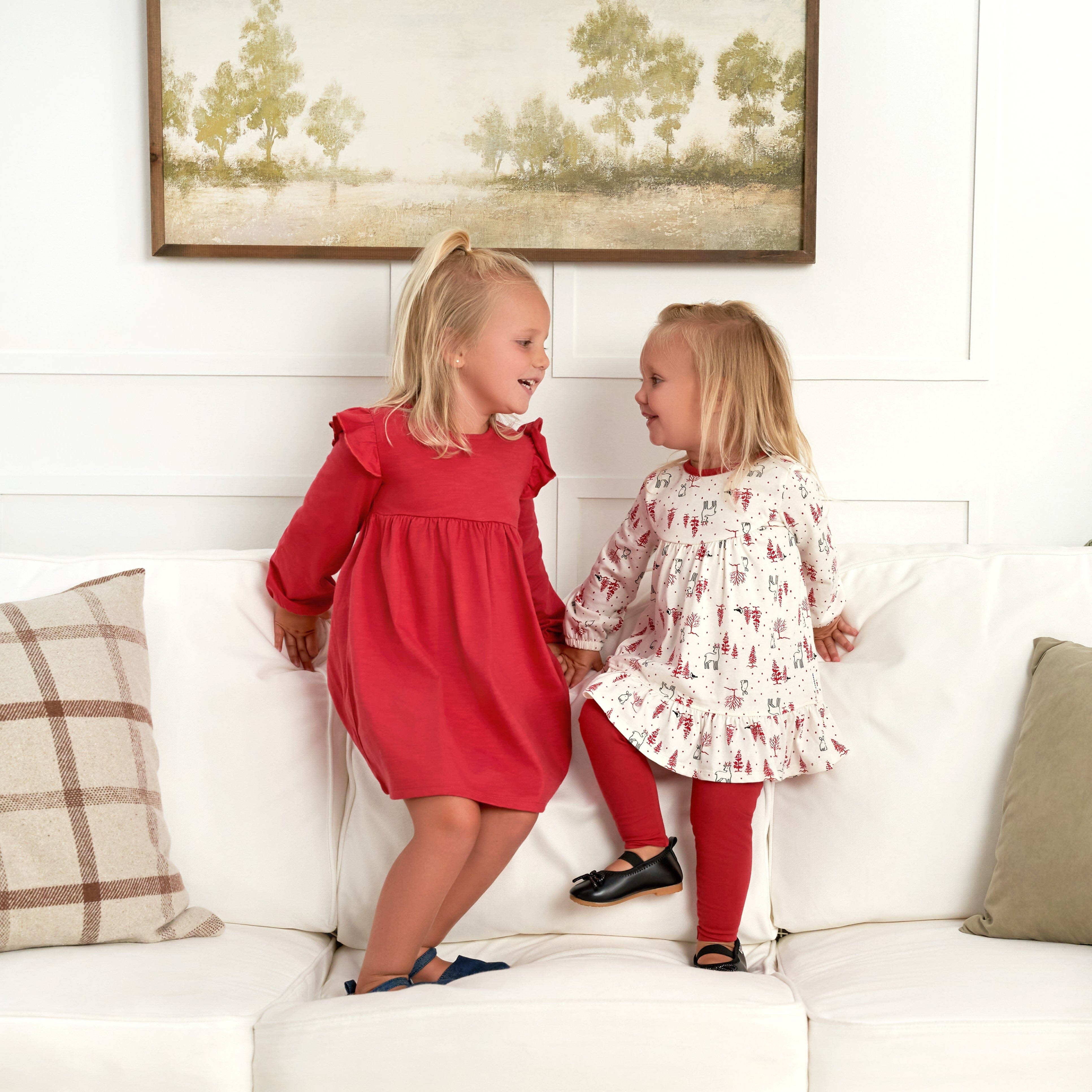 2 Piece Baby & Toddler Girls Winter Scene Dress & Legging Set - Adorable Outfit for Holiday Photos & Christmas Parties