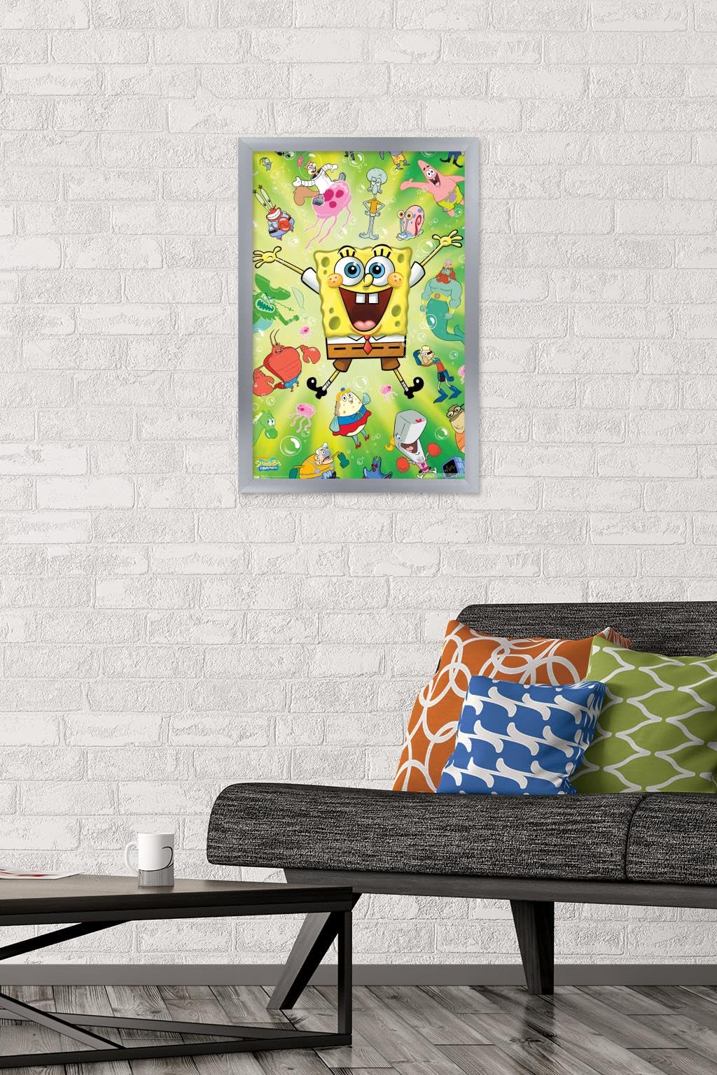Trends International Nickelodeon Spongebob SquarePants Burst Wall Poster - 14.725 x 22.375 Inches Silver Framed Art Print - Perfect for Kids' Room Decor, Game Room & Office Wall Art