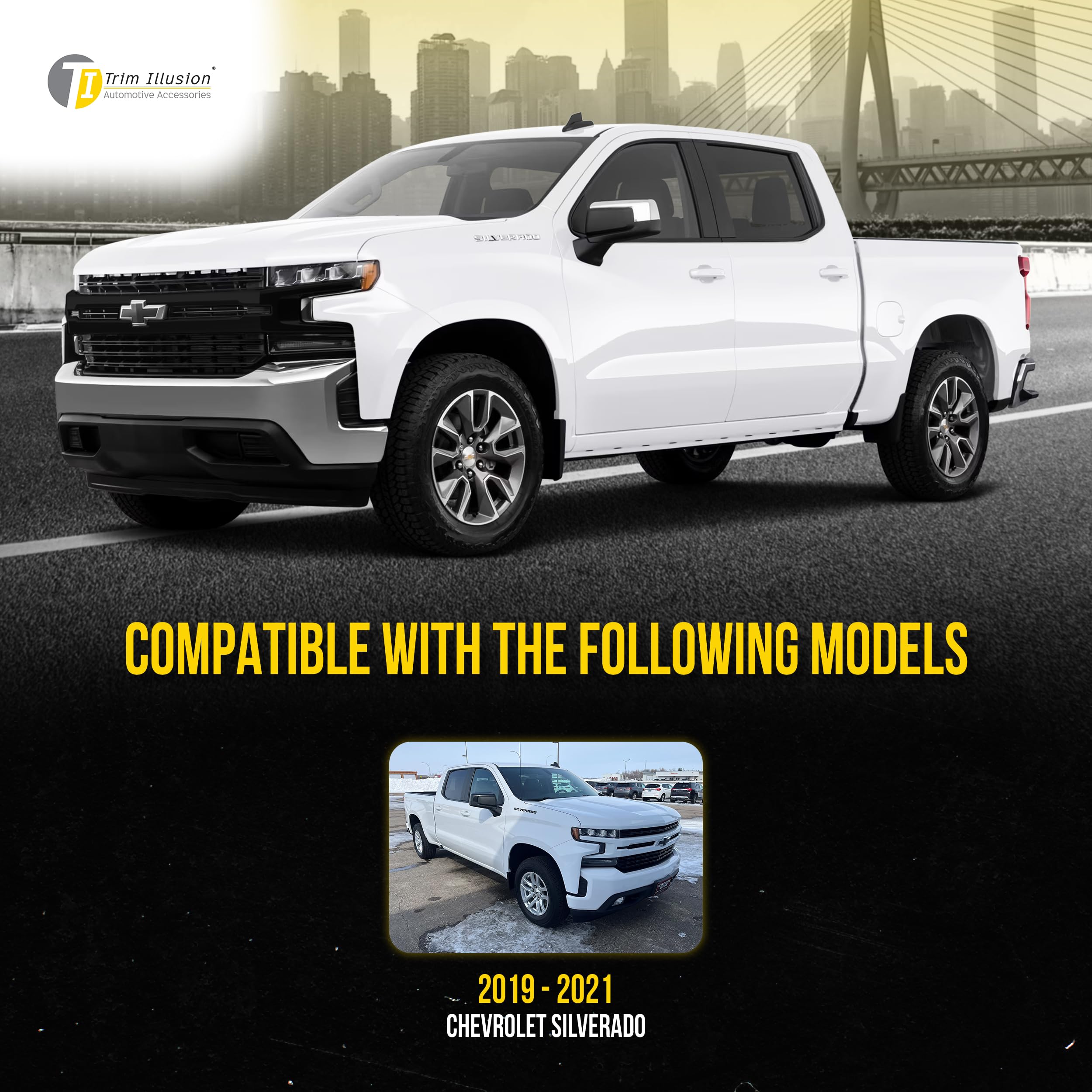 Gloss Black ABS Car Front Grille Cover Compatible with 2019-2021 Chevrolet Silverado 1500 LT/LTZ/RST/LT Trail Boss - Durable Trim Insert & Protective Overlay Guard for Enhanced Vehicle Style & Protection (ABS6560BLK) | Perfect for Off-Road Adventures & Custom Truck Upgrades