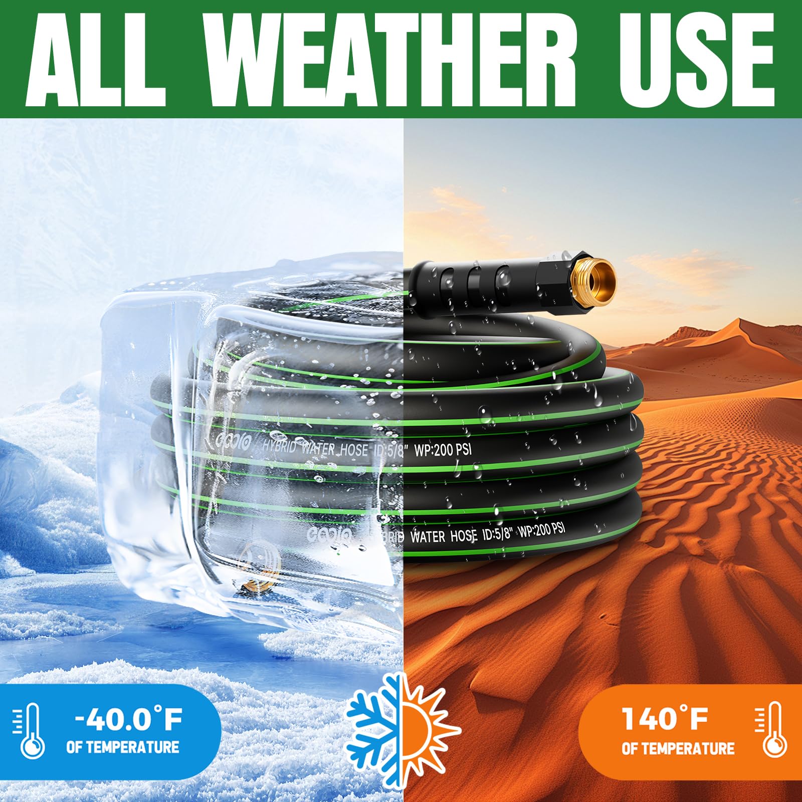 Heavy Duty 25ft Garden Hose - Non-Expandable, Flexible & Kink Resistant Water Hose with Leakproof Fittings | Lightweight Hybrid Hose for Lawn Care, Gardening & Outdoor Cleaning