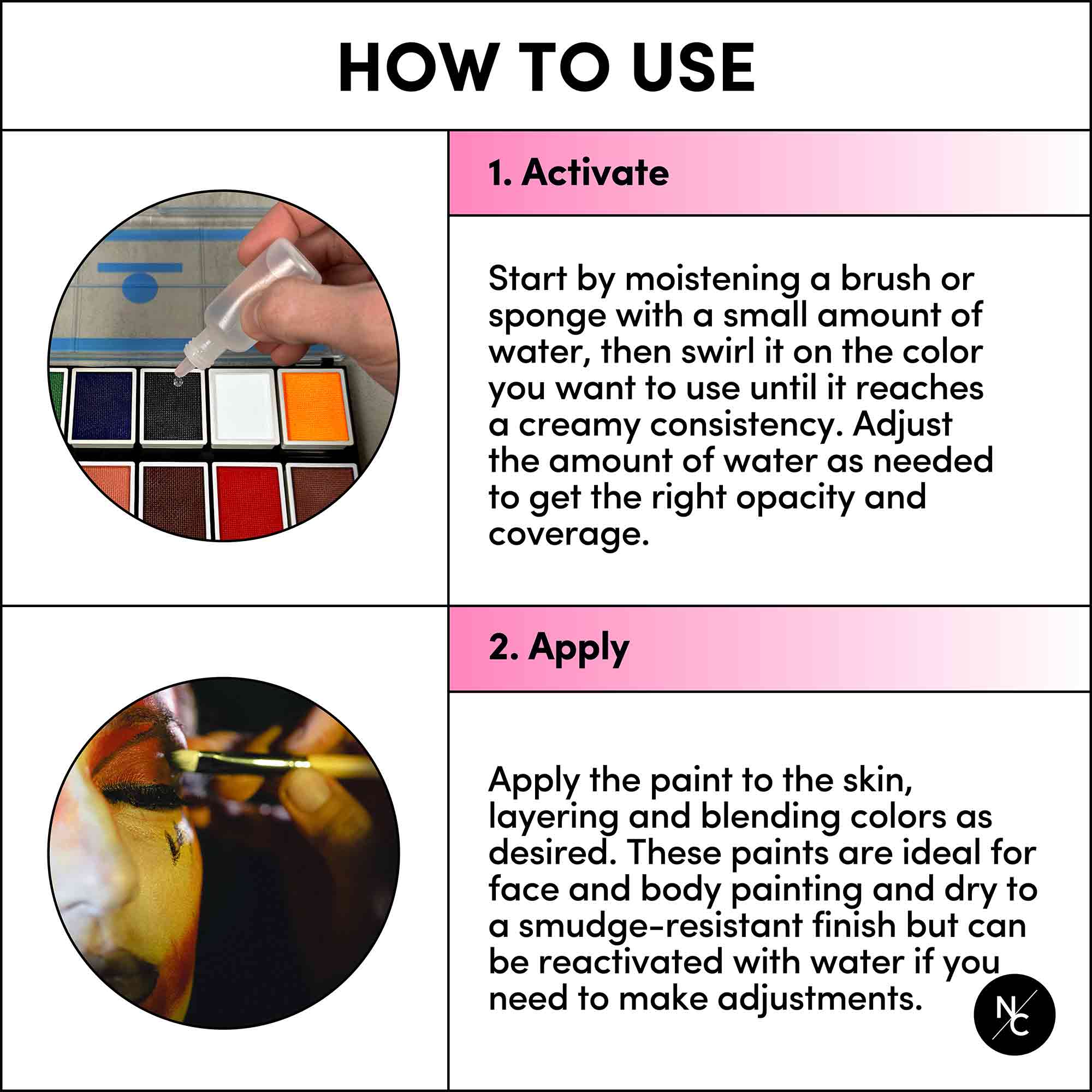 12 Color FX Water Activated Palette - Professional Face & Body Paint for Halloween, Cosplay & Theater - Safe for Kids & Adults - Easy to Use & Wash Off
