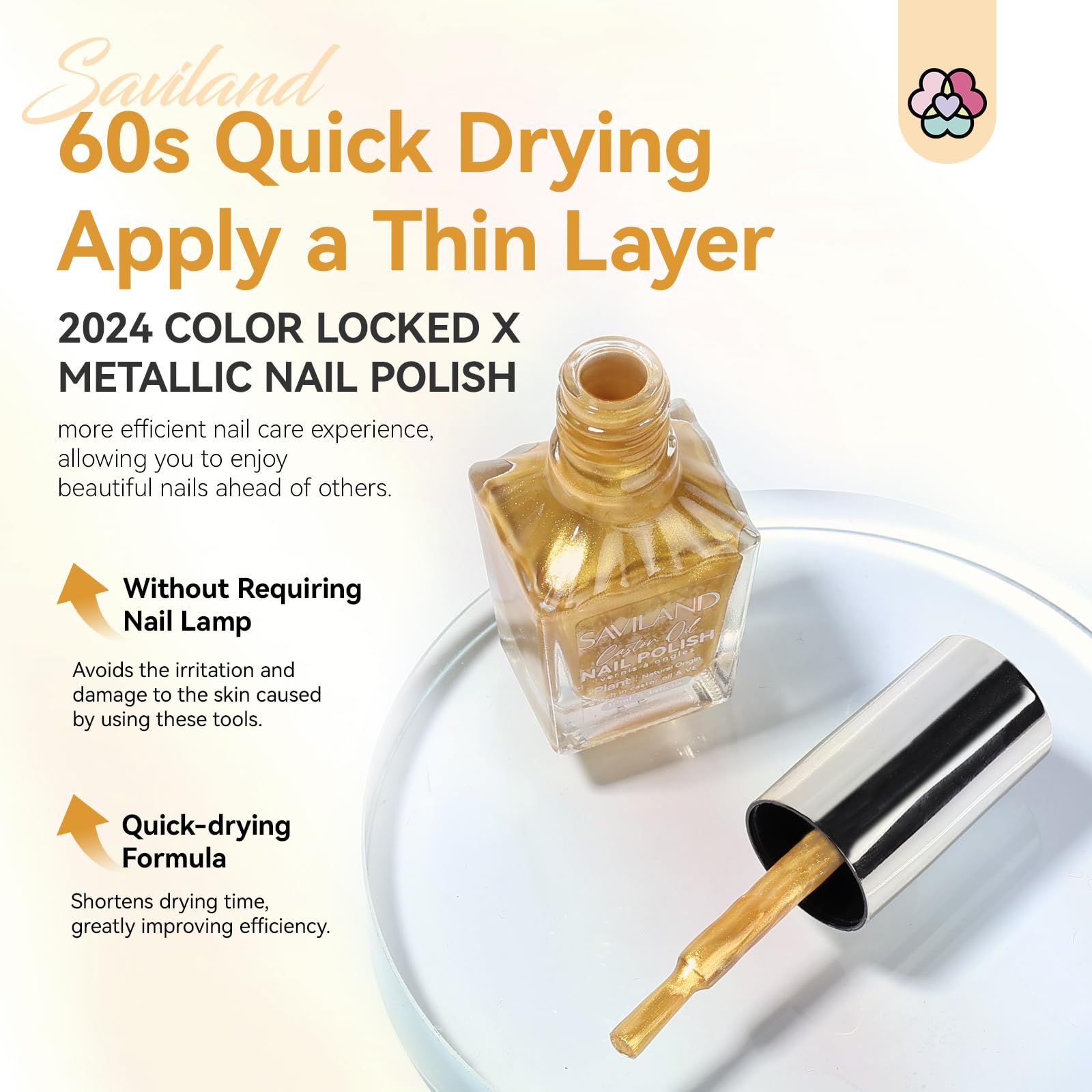 SAVILAND Gold Metallic Chrome Nail Polish - Quick Dry Air Nail Art Polish with Shiny Finish for Fingernails & Toenails | DIY Manicure Kit for Beginners | Home Salon & Professional Use | Perfect for Parties, Weddings & Special Occasions