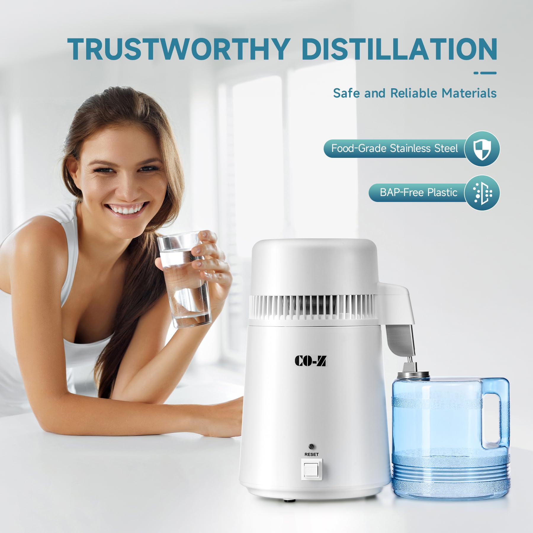 CO-Z 1 Gallon (4L) Countertop Water Distiller Machine - Pure Distilled Water Maker for Home, Office & Travel | Perfect for Drinking, Cooking, Baby Formula & Medical Use