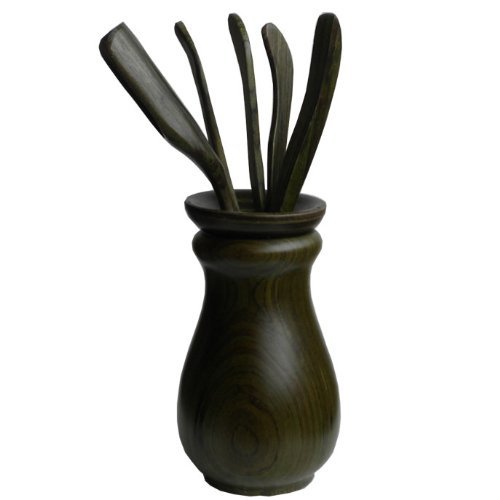 Pockwood Vase Tea Set - 5 Piece Japanese Tea Ceremony Utensils Kit with Bamboo Scoop & Wooden Stand - Perfect for Matcha Tea Making, Zen Decor & Traditional Tea Parties