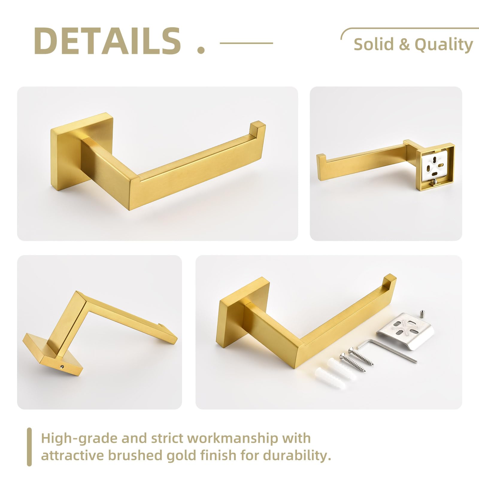 Stainless Steel Toilet Paper Holder Wall Mount - Brushed Gold Bathroom Tissue Roll Hanger with Open Arm Design | Durable SUS304 Angle Simple Style for Modern Home & Office Restroom Decor