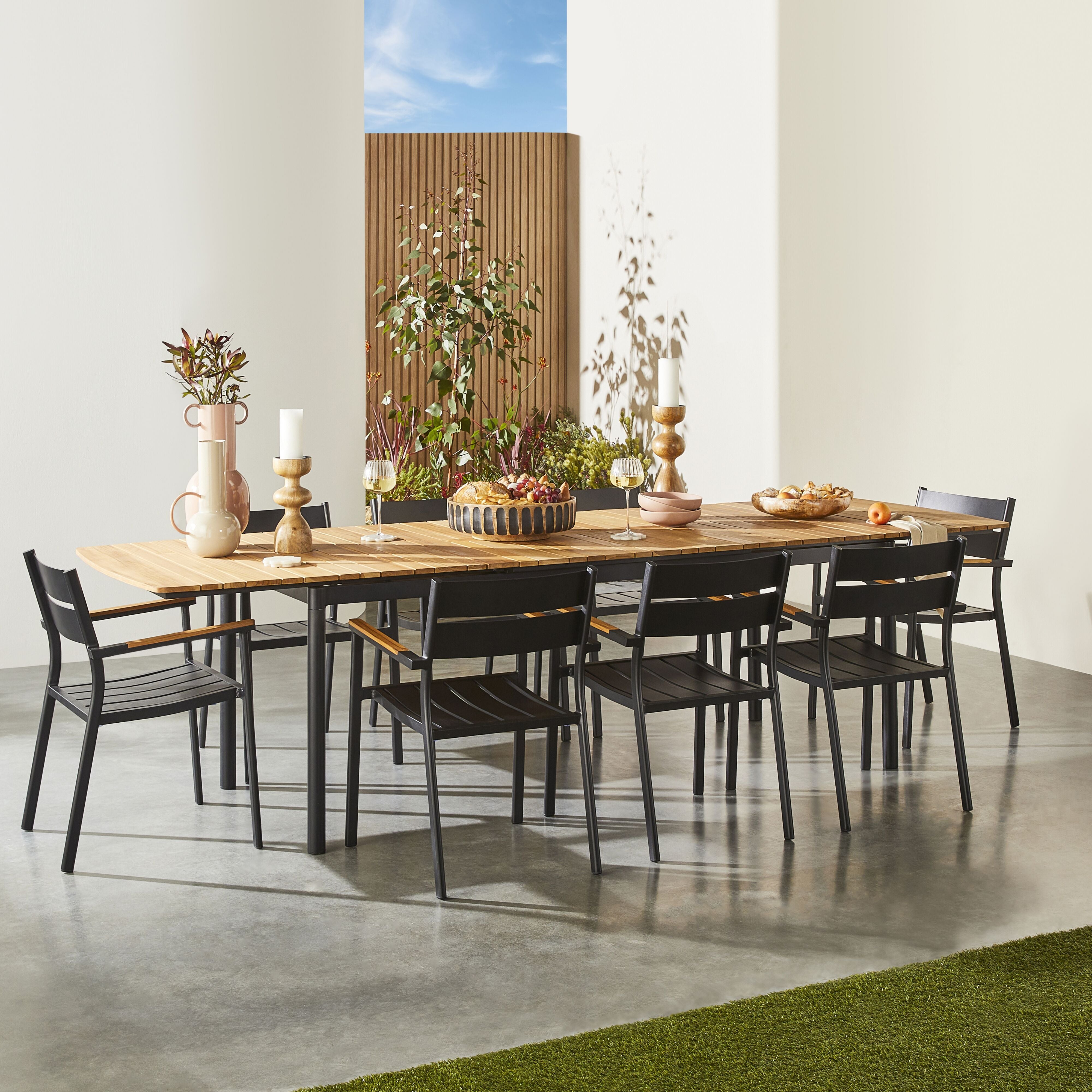 Arlen Teak Extension Dining Table 214cm to 295cm - Expandable Outdoor/Indoor Dining Set for Patio, Garden & Large Family Gatherings
