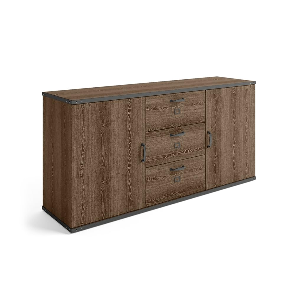 Modern Office Credenza with Storage & Drawers - Weathered Gray Laminate 72