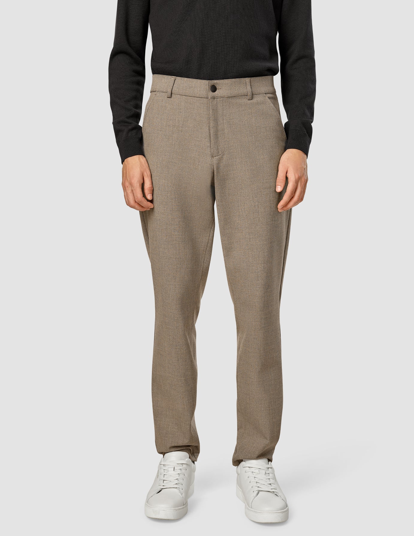 Essential Comfort Stretch Regular Fit Pants - Dark Beige Melange for Men & Women | Perfect for Office, Travel & Casual Wear