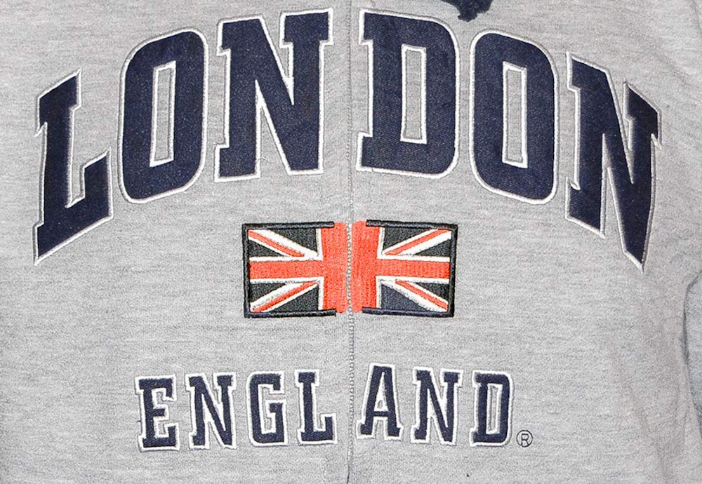 LE129ZGN Unisex London England Zipped Hoodie - Grey & Navy Hooded Sweatshirt (XS-2XL) | Streetwear Fashion, Casual Wear, Travel Outfit