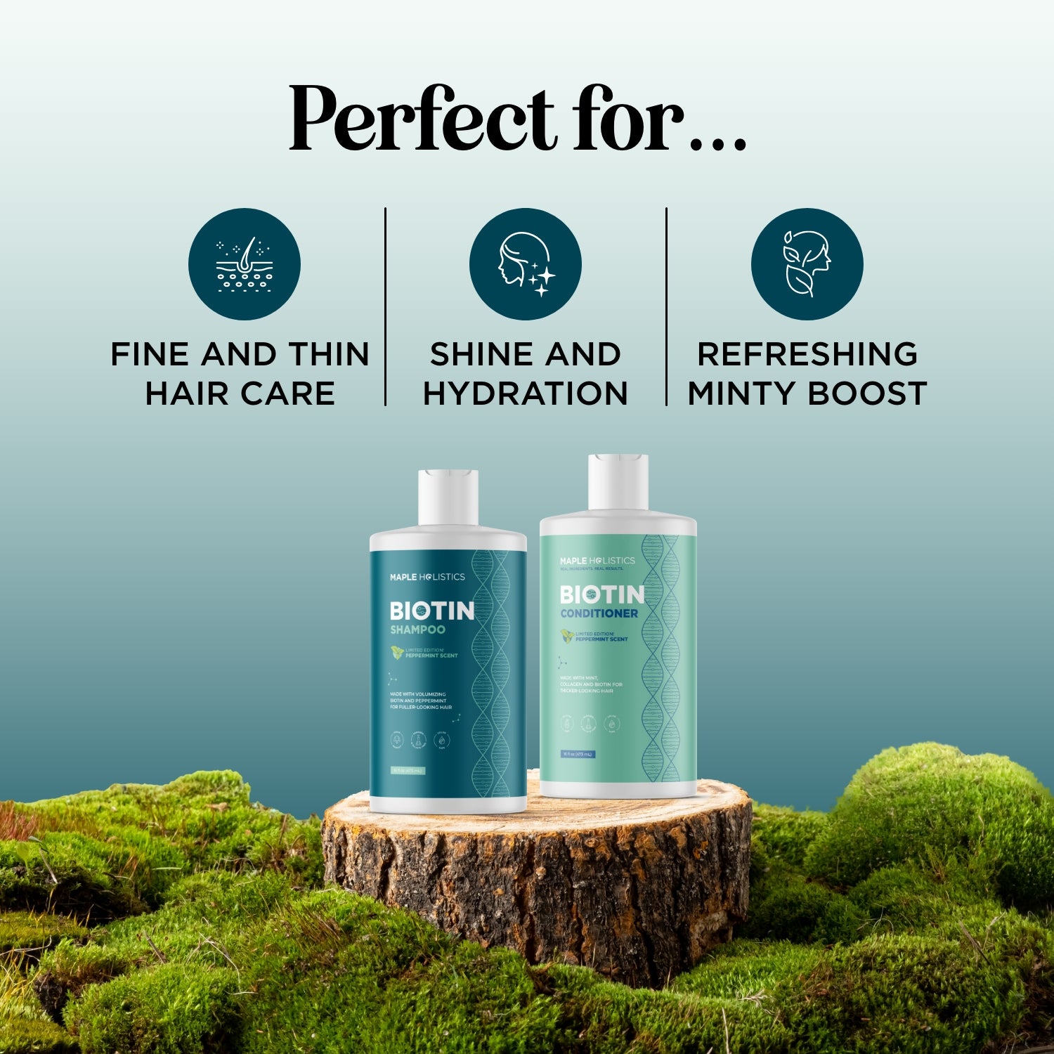 Biotin Shampoo and Conditioner Set for Hair Growth - Mint Scented Volumizing Hair Care Duo for Thinning Hair | Perfect for Daily Use & Hair Regrowth Therapy