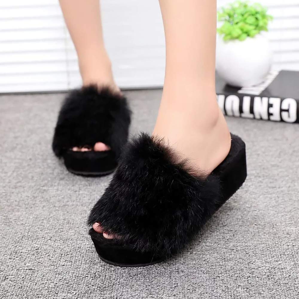 Naughtyangel Women's Faux Fox Fur Slides - Ultra Soft Fluffy Winter Slippers for Indoor/Outdoor Wear, Open Toe Comfort House Shoes for Lounge, Spa, and Cold Weather