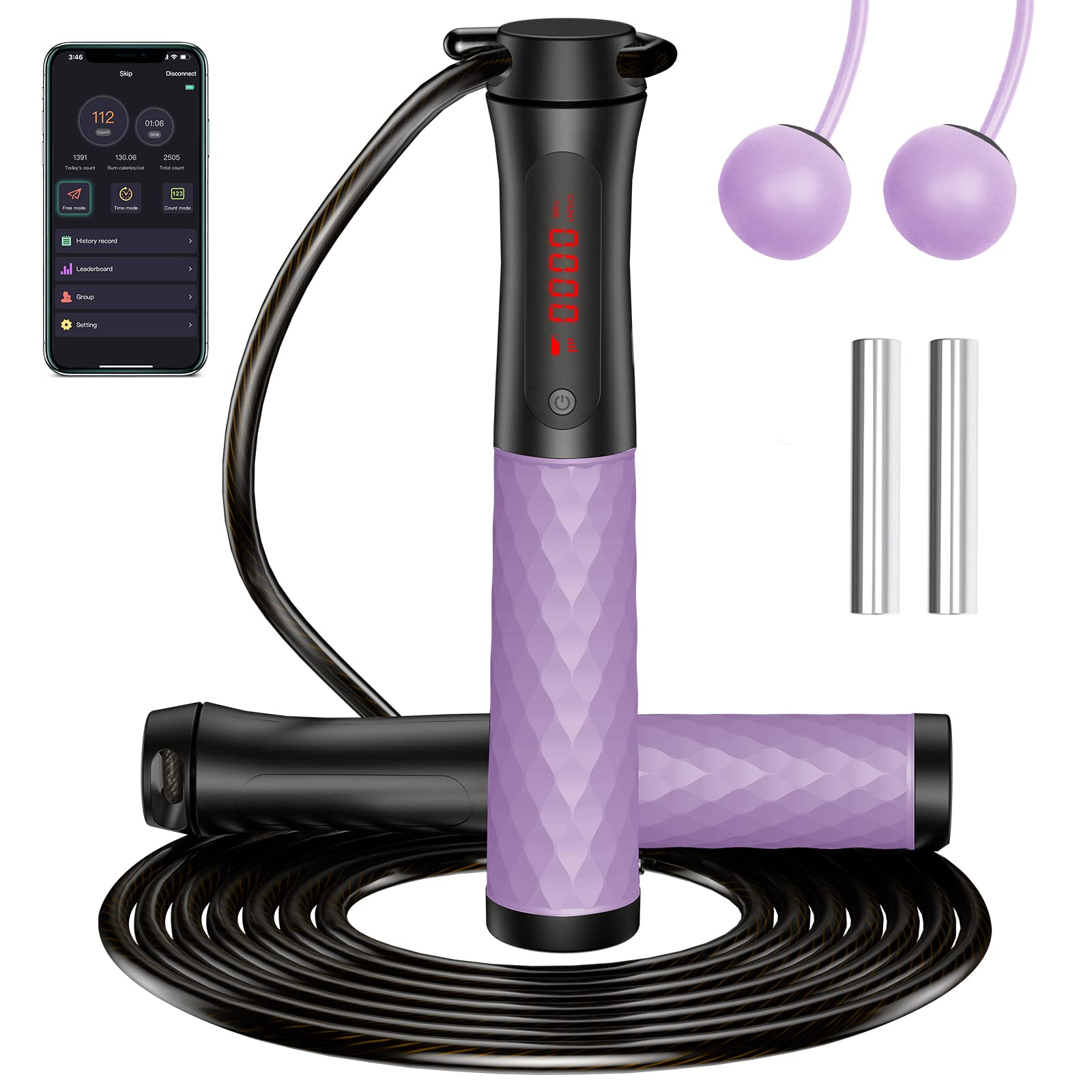 Smart Weighted Jump Rope with APP Tracking - Adjustable Digital Skipping Rope with Ball Bearings & Calorie Counter for Men & Women | Perfect for Home Workouts, Gym Training, Boxing, HIIT, CrossFit & Weight Loss | Great for Indoor & Outdoor Cardio Exercises | Enhance Fitness Routine Anywhere | Ideal for Home Gym, Outdoor Training & Fitness Enthusiasts | Use for Home Fitness, Boxing Training, HIIT Workouts, Outdoor Running & CrossFit Exercises