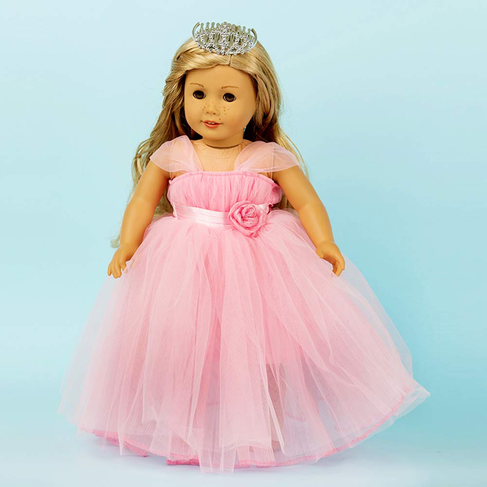 18 Inch Doll Clothes Set - Princess Costume & Wedding Party Dress for American Girl Dolls | Pink Fashion Outfit Accessories | Perfect for Birthday, Tea Party & Dress-Up Play