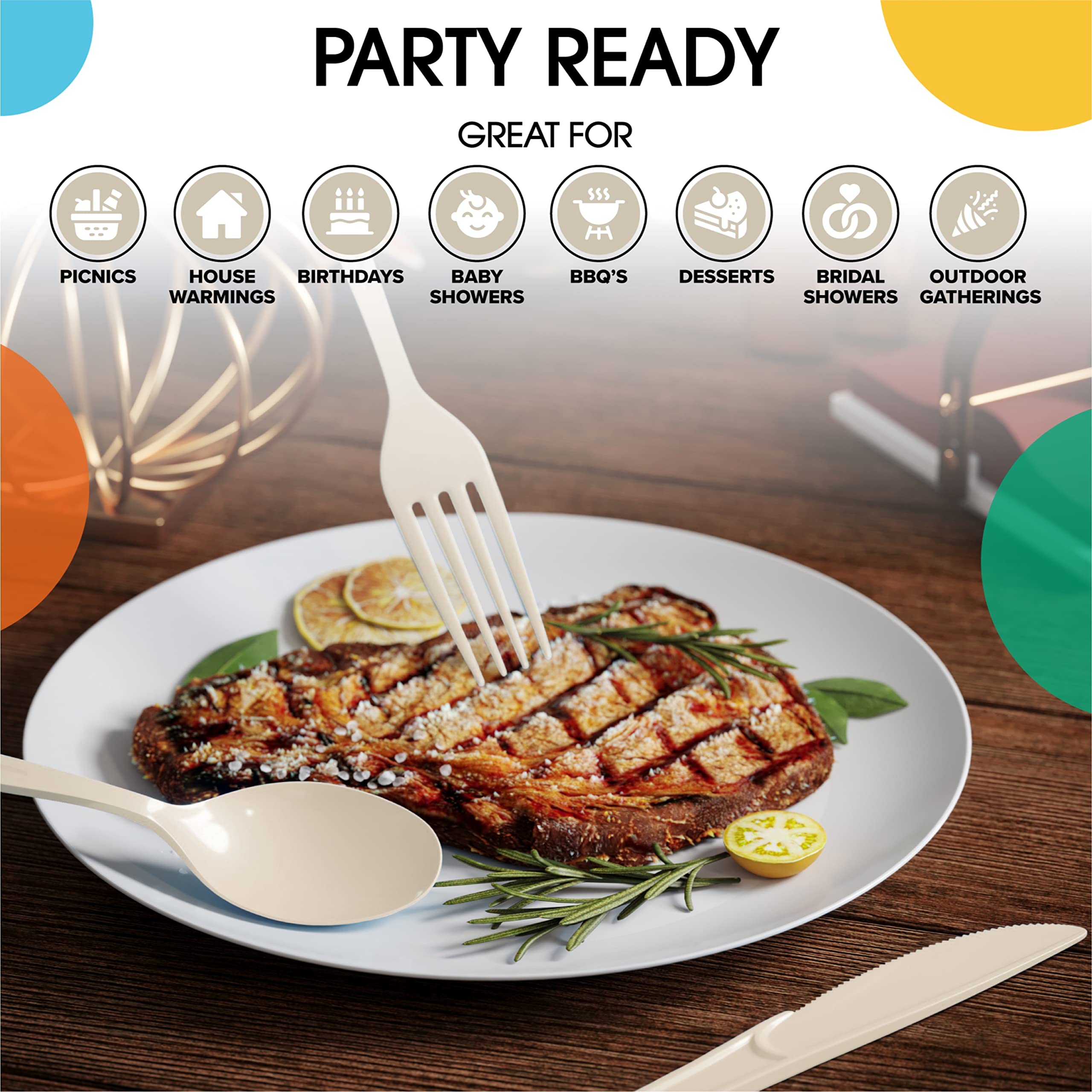 50-Pack Heavy Duty Ivory Plastic Forks - Disposable Cutlery Set for Parties, Picnics & Events - Durable Flatware for Catering, BBQ, Wedding & Home Use