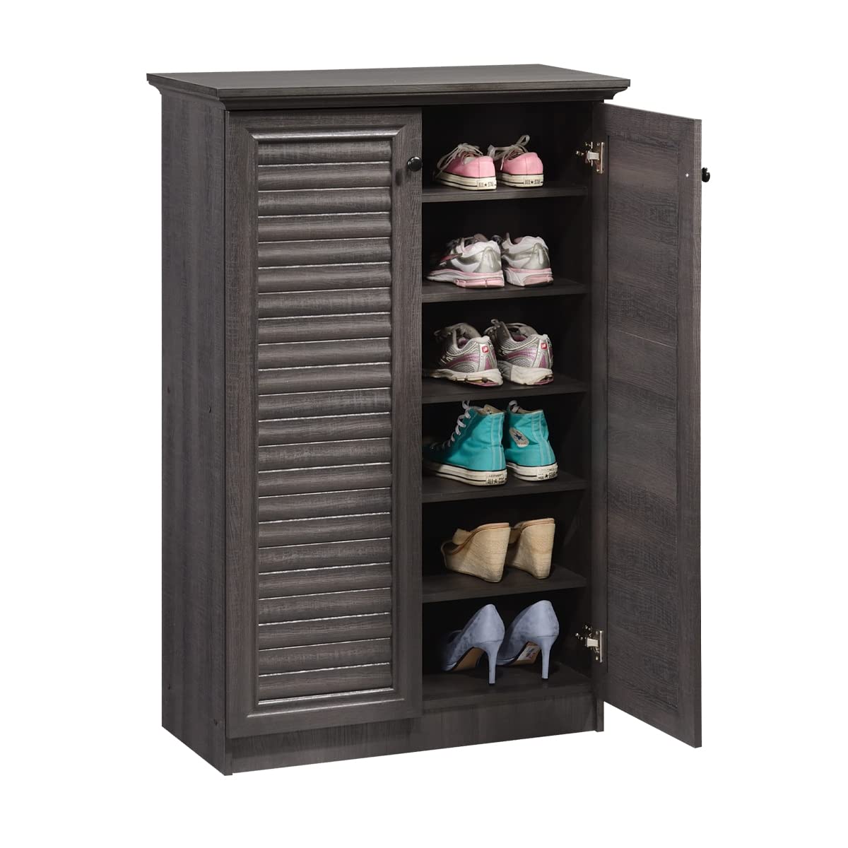Home Basics SS34066 4-Tier Tall Shoe Cabinet in Ash - Organize Entryway, Closet & Mudroom for Neat Storage