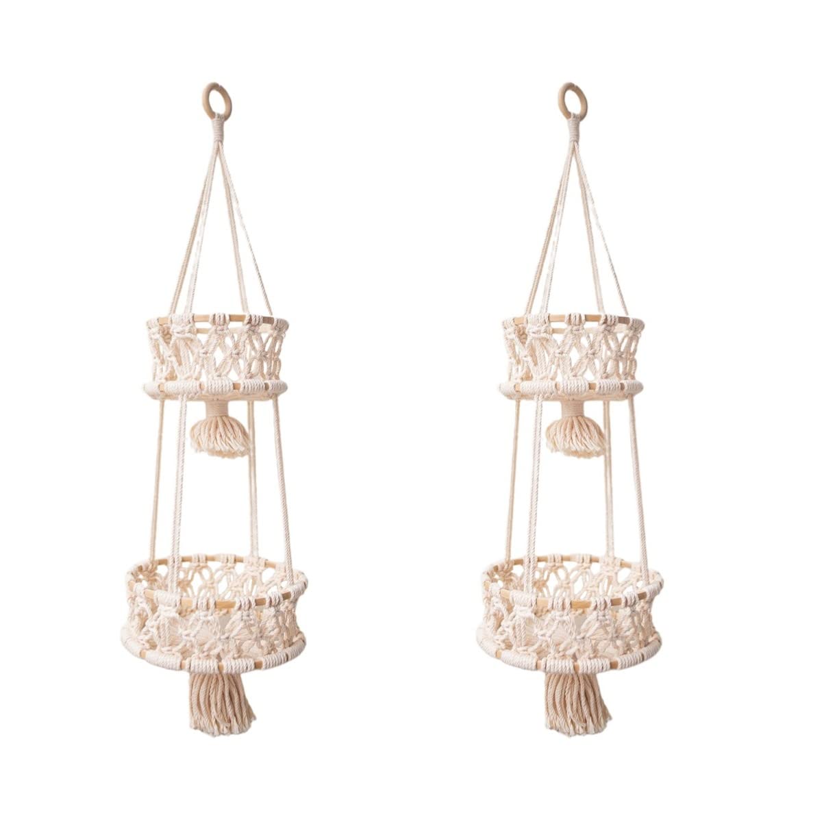 2-Piece Macrame Hanging Fruit Basket for Kitchen - 2 Tier Woven Storage Organizer for Fruits, Vegetables, or Decor | Perfect for Pantry, Dining Room, and Outdoor Patio
