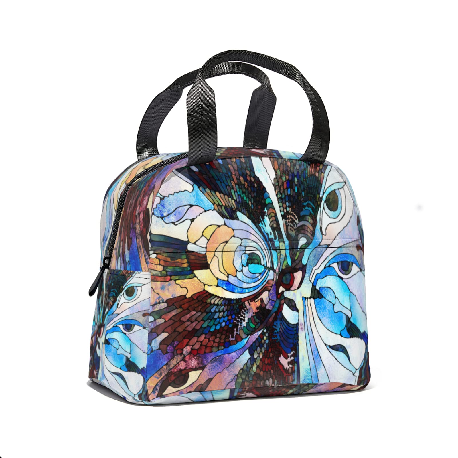 Stained Glass Fragment Illustration Lunch Tote Bag - Insulated Reusable Lunch Box with Front Pocket for Women & Men | Perfect for School, Work, Picnic & Daily Commute