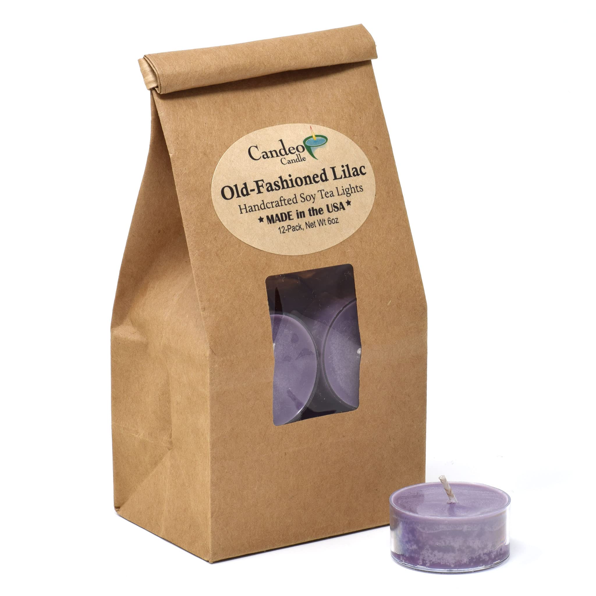 Old-Fashioned Lilac Scented Tealight Candles - 12 Pack Soy Beeswax Blend - Handmade in USA - Floral Spring Aromatherapy Candles by Candeo - Perfect for Relaxation, Spa, Home Decor & Romantic Ambiance