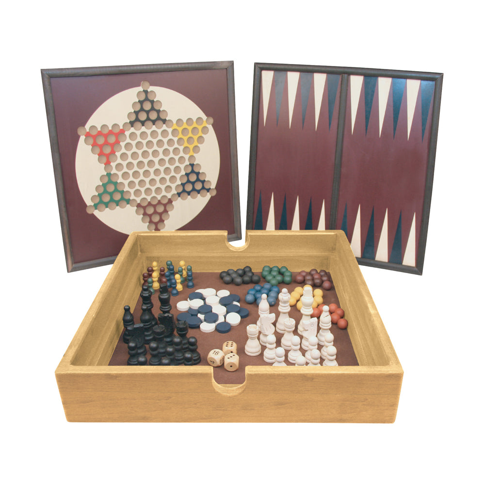 5-in-1 Wooden Multi Game Set - Classic Board Games Collection for Family Game Night, Parties & Indoor Entertainment - Chess, Checkers, Backgammon, Tic Tac Toe & Dominoes