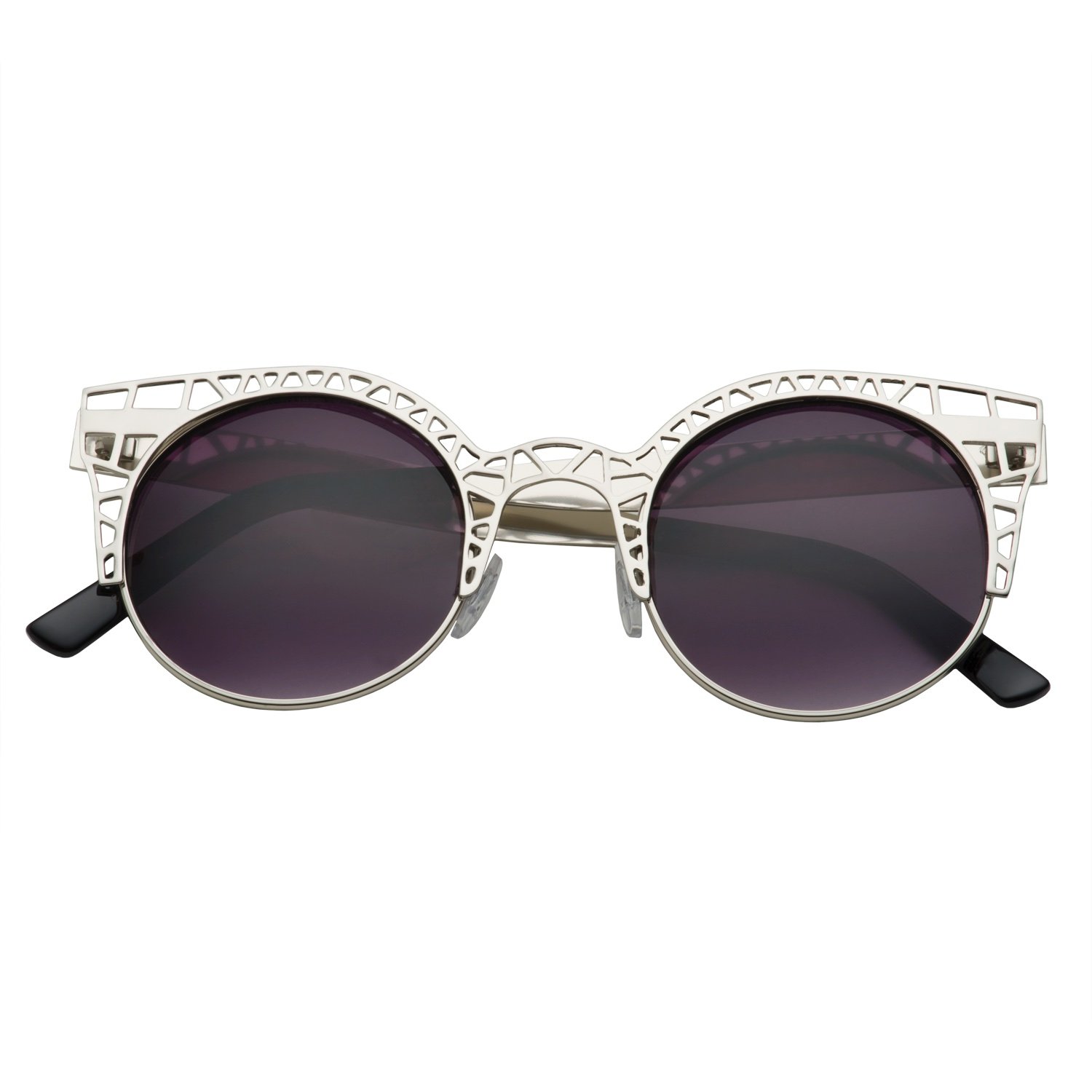 Stylish Women's Hollow-Out Metal Frame Cat Eye Sunglasses - UV Protection Fashion Shades for Beach, Driving & Outdoor Activities