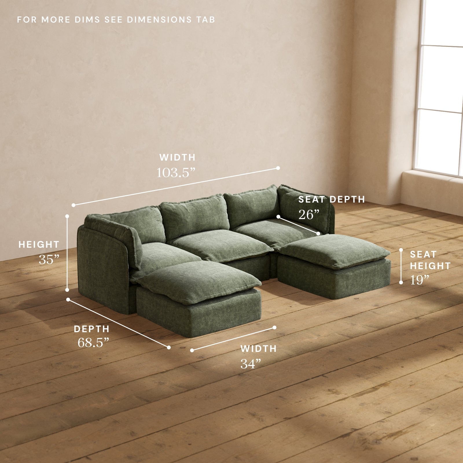 Modular Performance 3-Seater U-Shaped Sectional Sofa in Willow Fabric | Premium Blend | Perfect for Living Room, Family Room & Home Theater