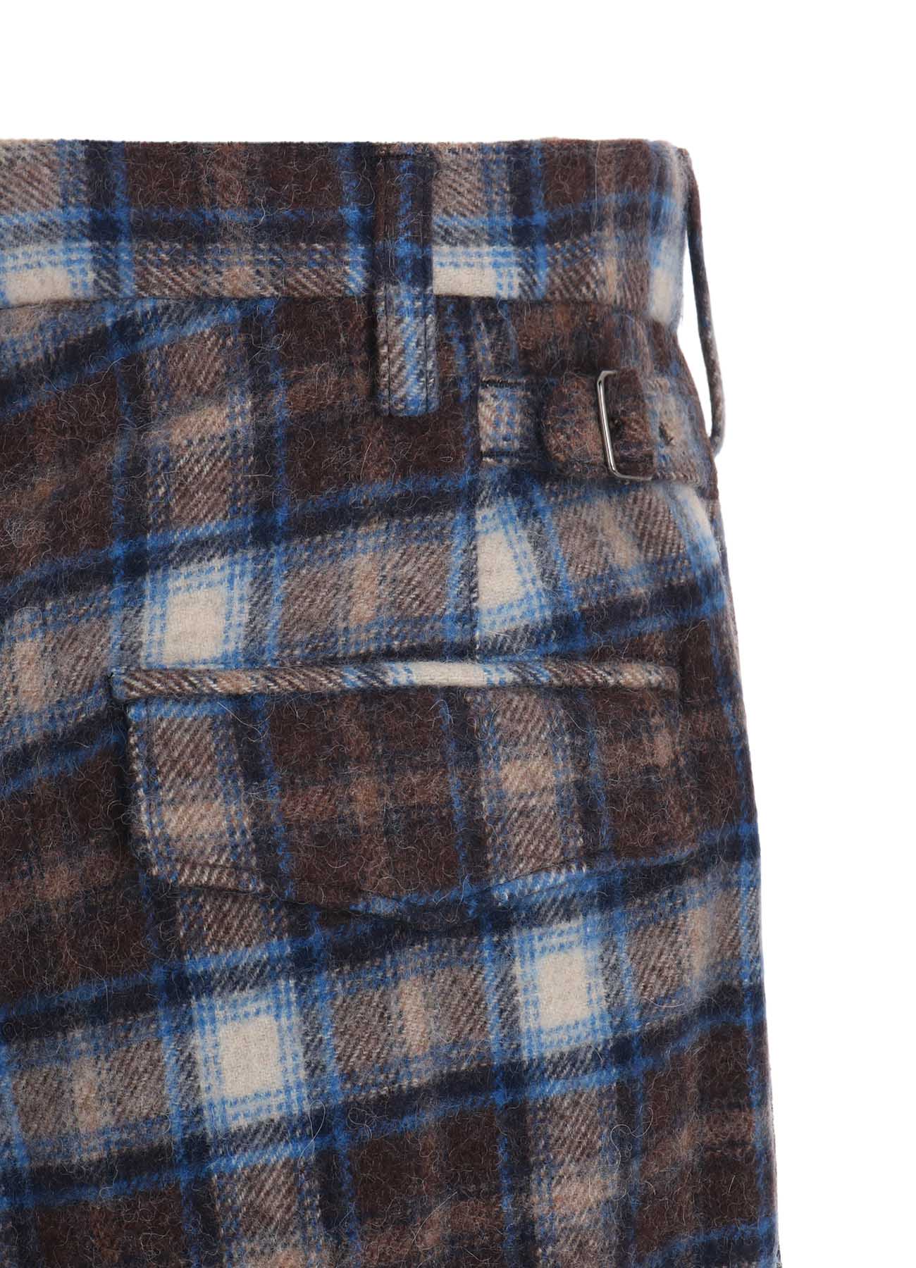 Stylish Checked Shaggy Wool Side Cut Off Pants for Women - Trendy High Waist Wide Leg Trousers for Casual Outfits & Winter Fashion
