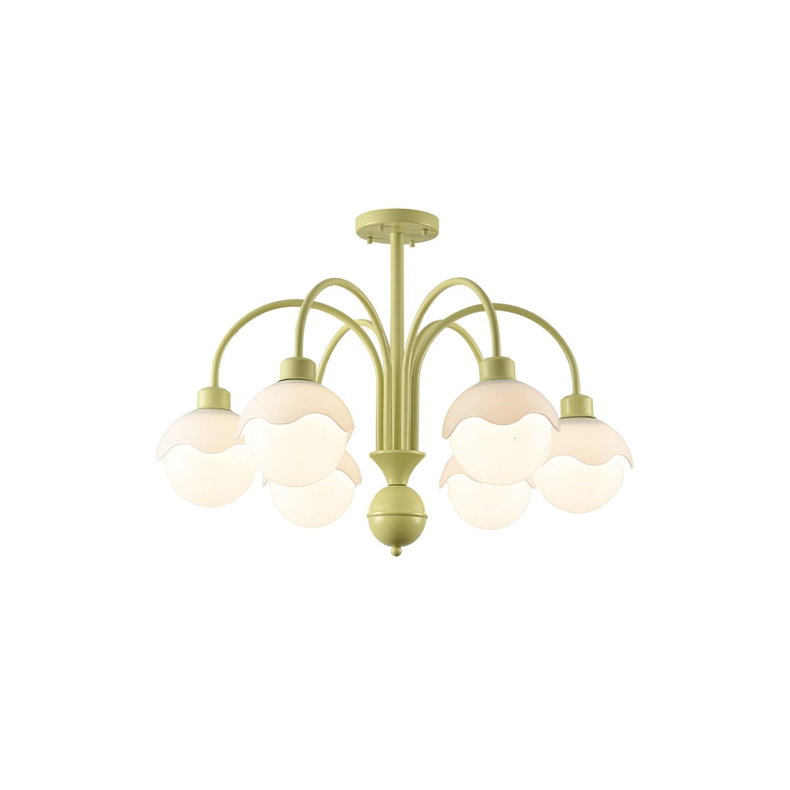 Creamy Lychee Matcha Chandelier - Elegant Floral Lighting Fixture for Living Room, Bedroom, or Dining Area Decoration