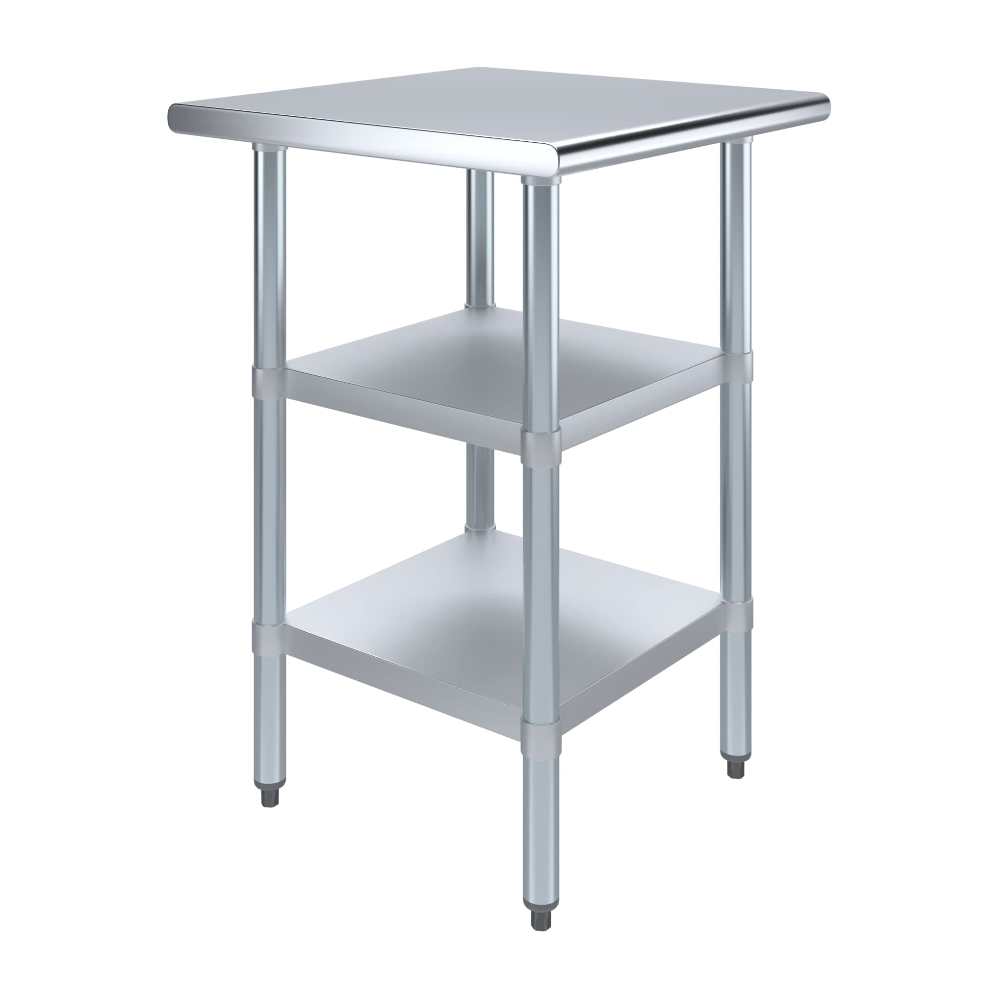 Stainless Steel Work Table with 2 Shelves - Heavy Duty Metal Utility Table for Commercial & Residential Use | NSF Certified | 24