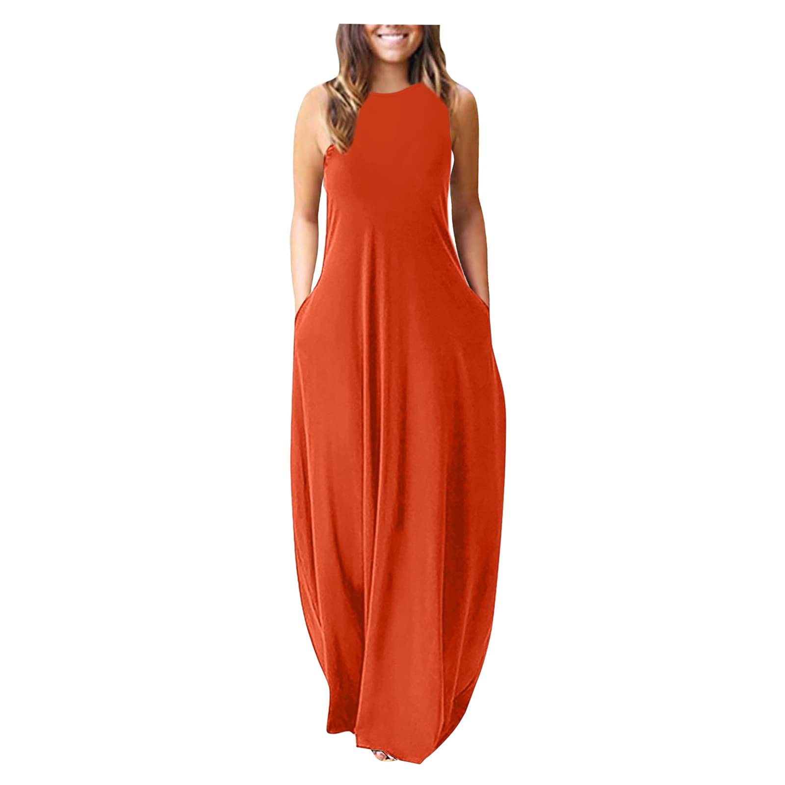 Willisos Women's Summer Spaghetti Strap V-Neck Maxi Dress - Casual Loose Fit Plus Size Long Sundress with Pockets | Perfect for Beach, Vacation & Outdoor Activities