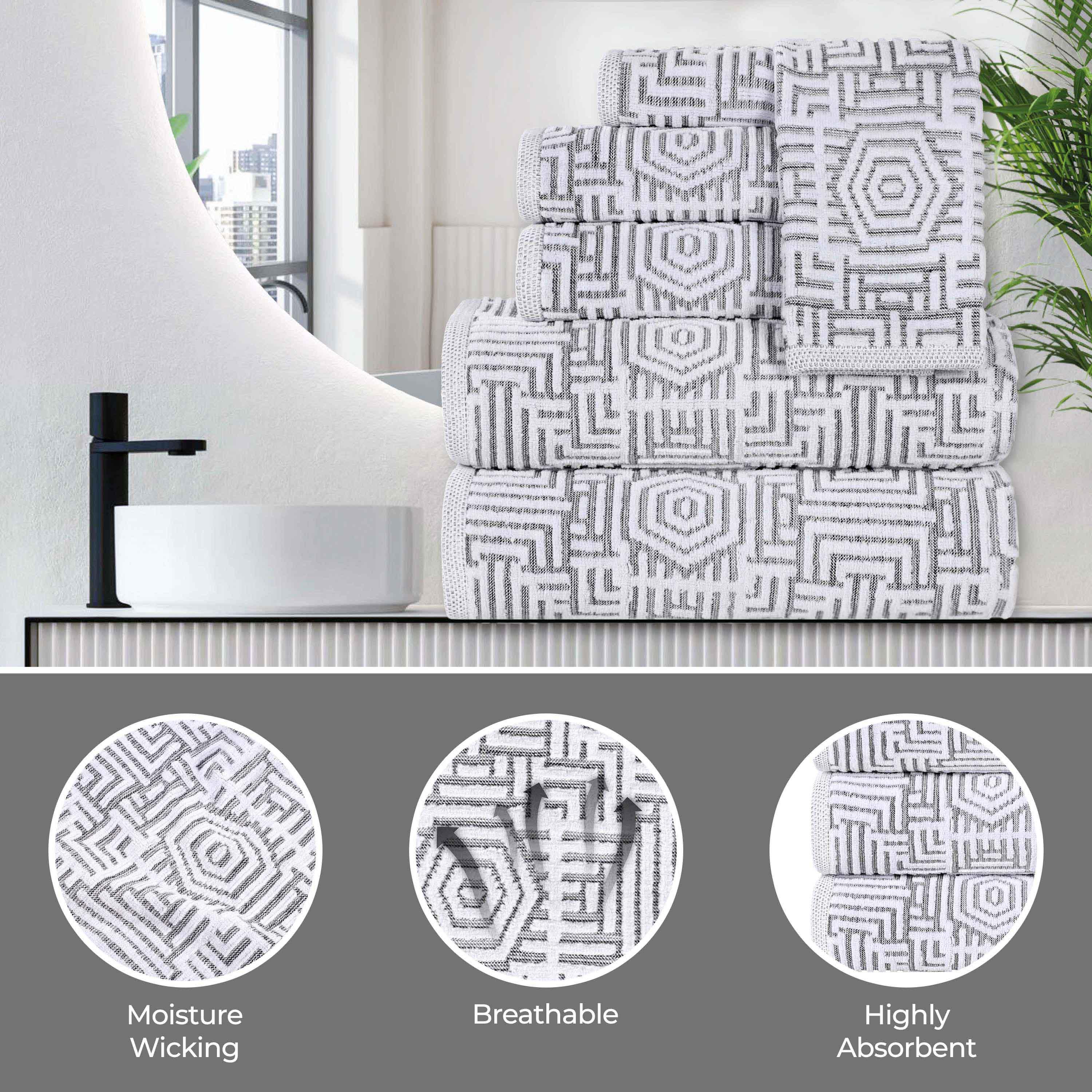 Premium Cotton Modern Geometric Jacquard Plush Absorbent Hand Towel Set - 6 Pack for Bathroom, Kitchen & Guest Use | Soft & Quick-Drying Towels for Home & Spa