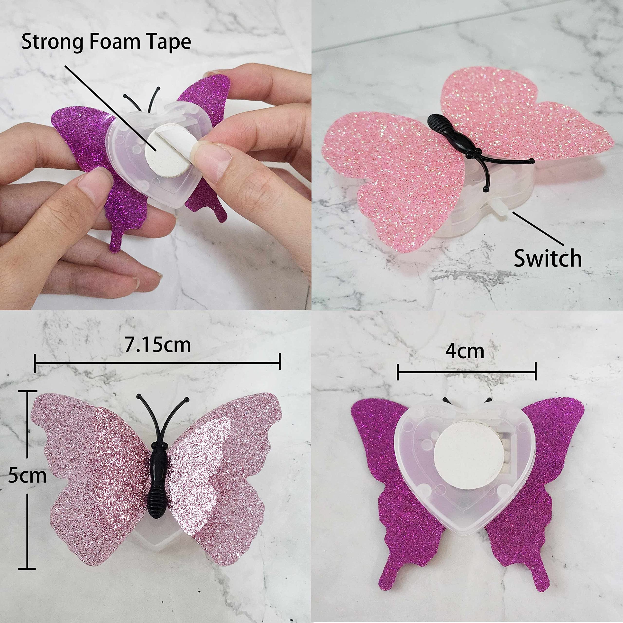3D LED Butterfly Night Lights - 40Pcs Single & Double Wing Wall Decoration Lights with Glow Effect for Bedroom, Garden, Party Decor | Perfect for Kids Room, Wedding, Outdoor Landscape Lighting