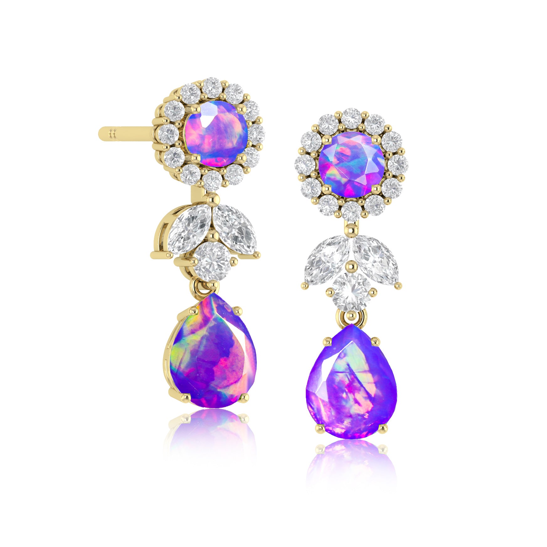 Black Fire Dual Opal Drop and Stud Earrings for Women - Dainty Bohemian Jewelry for Party, Wedding & Everyday Wear