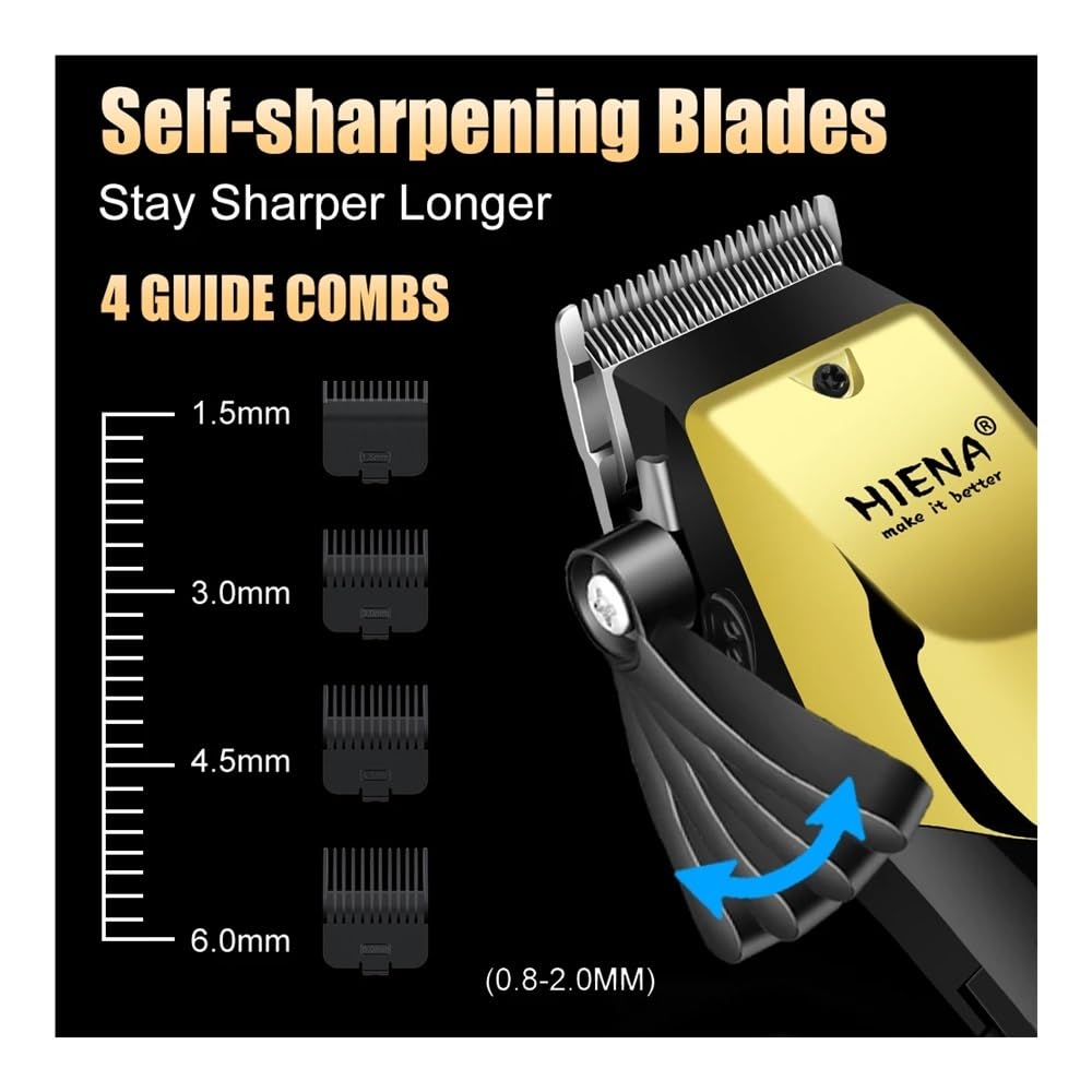 Premium Electric Hair Clipper - USB Rechargeable Cordless Hair Trimmer for Men & Women, Professional Hair Cutting Machine with Adjustable Blades, Portable & Easy to Use - Perfect for Home Haircuts, Travel & Gifts (Black Gold)